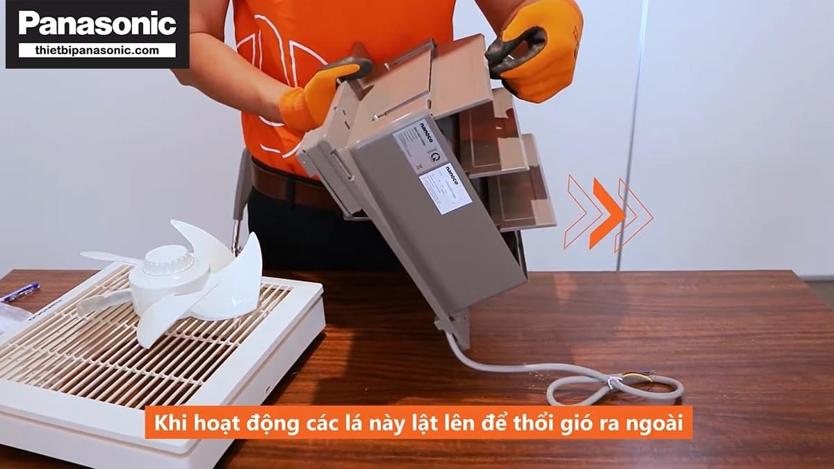 Khi hoạt động các lá lật phía sau quạt lật lên để thổi gió ra ngoài