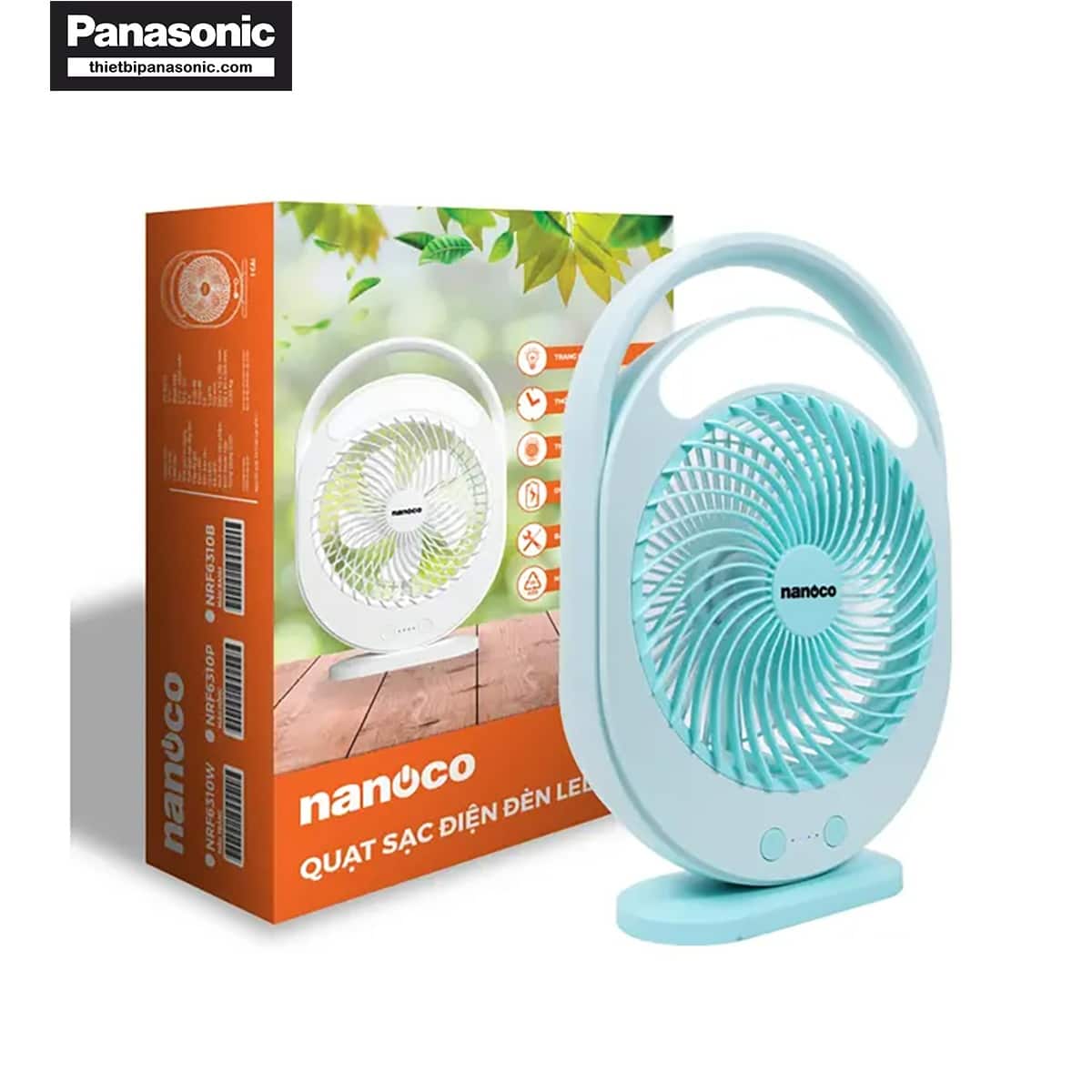 Quạt hộp sạc điện Nanoco NRF6310B màu xanh được đóng gói 1 cái/hộp với kích thước nhỏ gọn