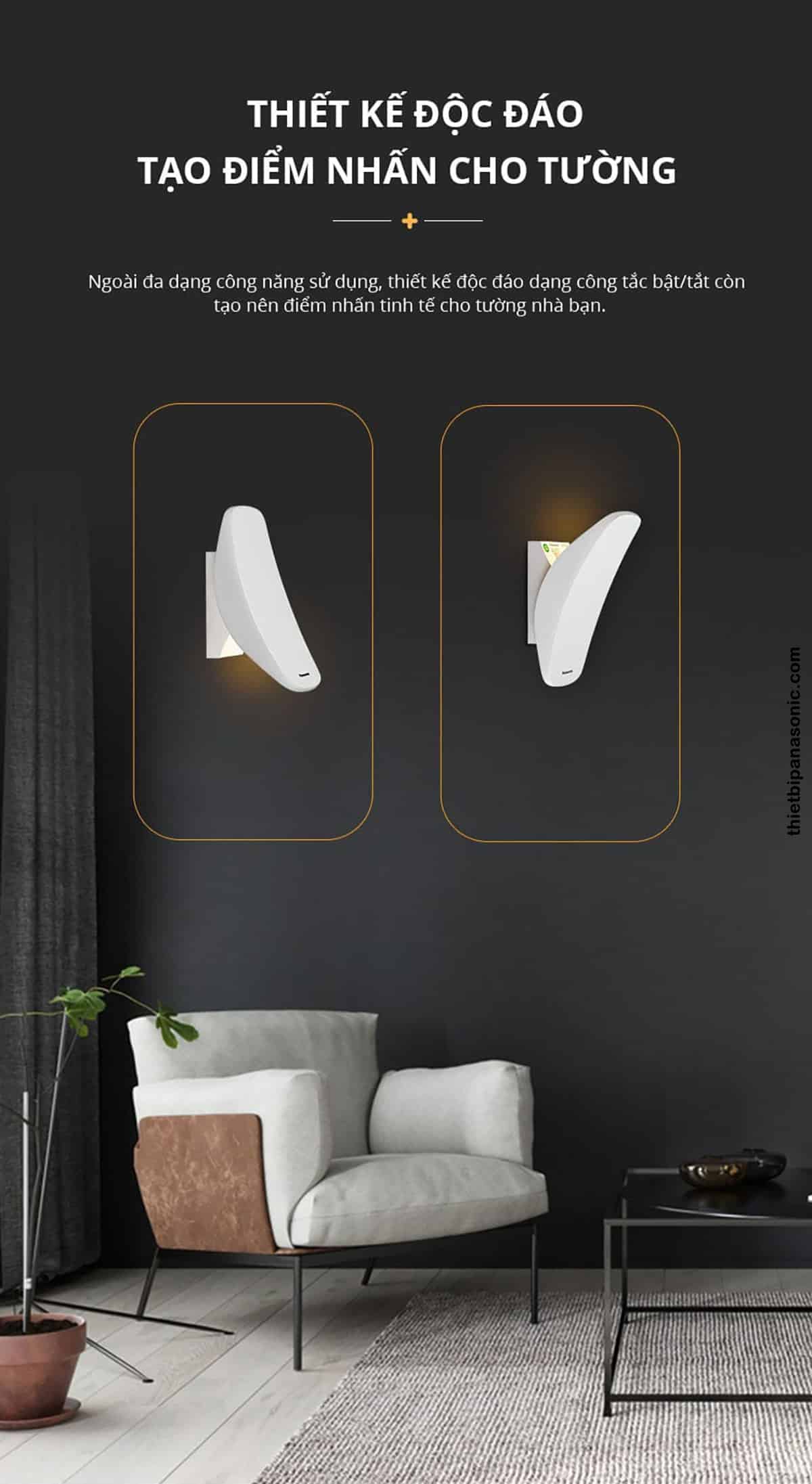 Thiết kế có 1-0-2 của Đèn tường Panasonic HH‑BW050088 làm cho sản phẩm trở nên độc đáo hơn bao giờ hết