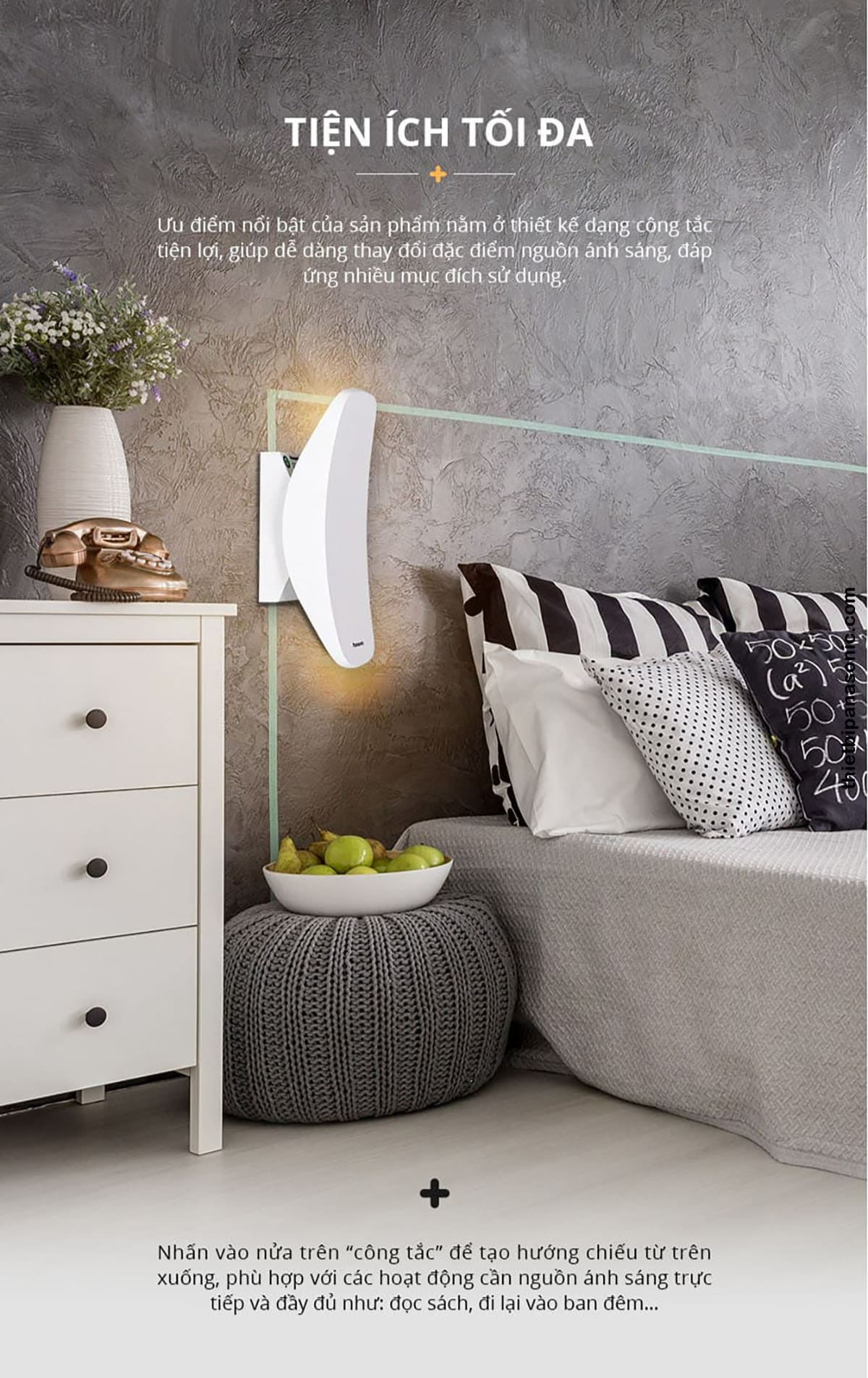 Đèn tường HH‑BW050088 thiết kế mang hình dạng công tắc tiện lợi phù hợp với nhiều mục đích sử dụng khác nhau