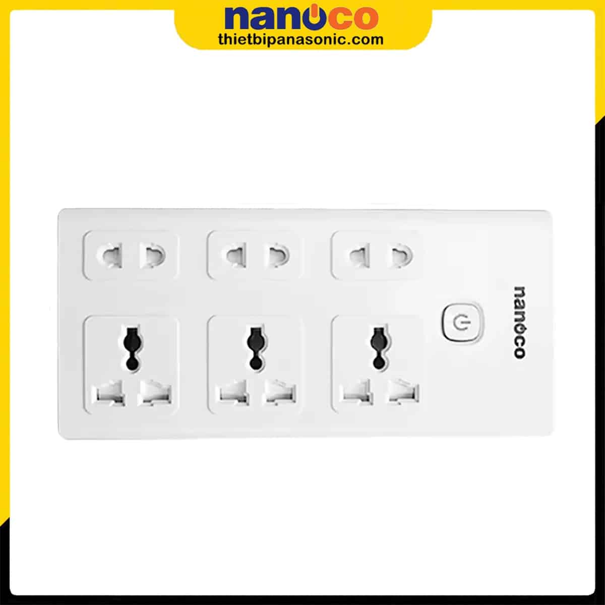 Mặt trước của Ổ cắm có dây Nanoco NES3332-3 | 3750W, 6 ổ cắm, 1 công tắc