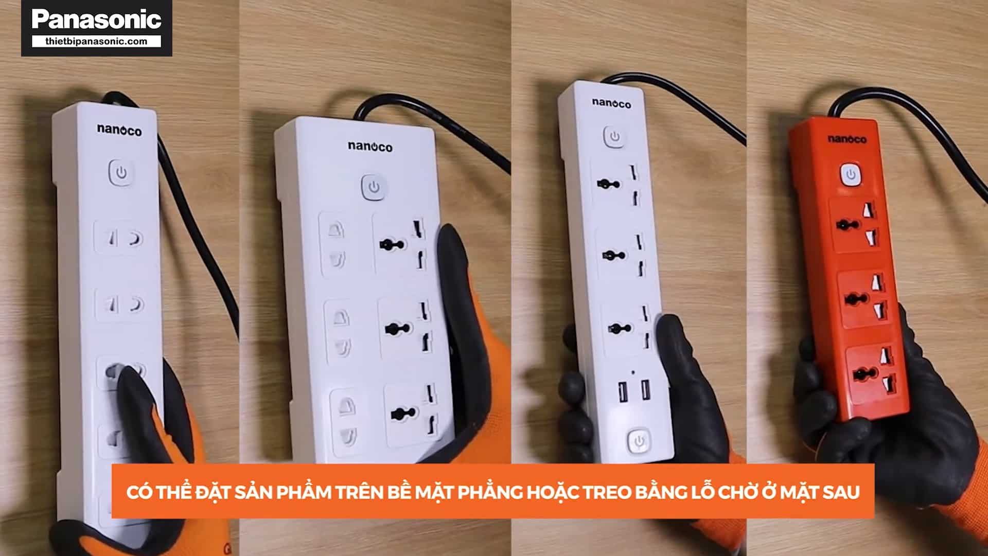 Có thể đặt Ổ cắm có dây Nanoco NES3332-3 trên mặt phẳng hoặc treo tường