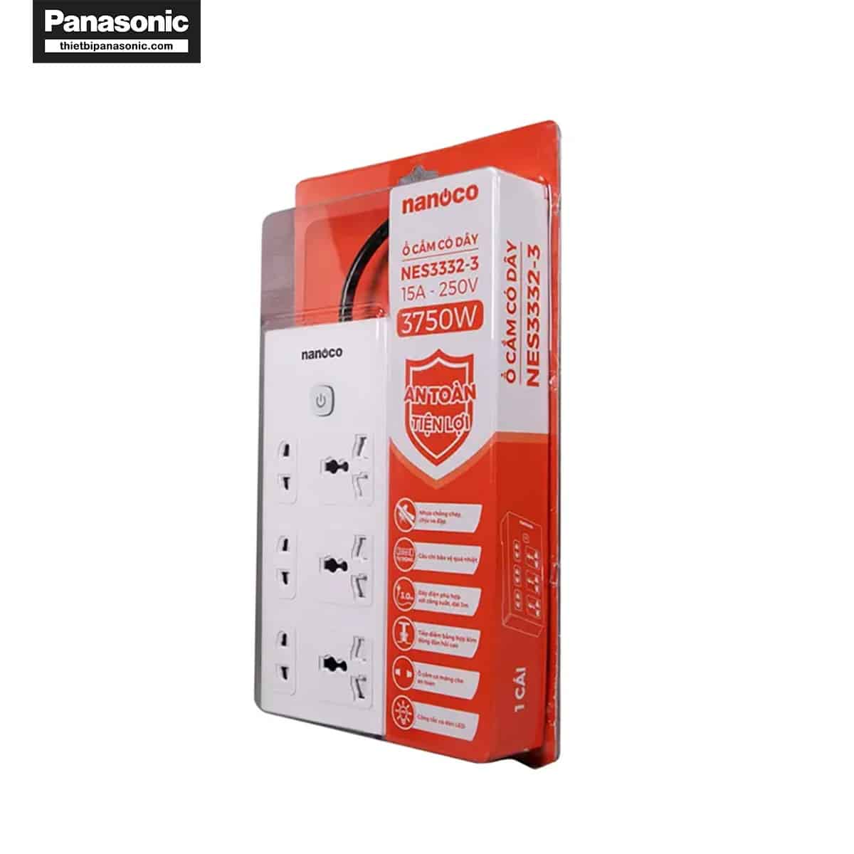 Ổ cắm có dây Nanoco NES3332-3 được đóng gói chắc chắn trong hộp