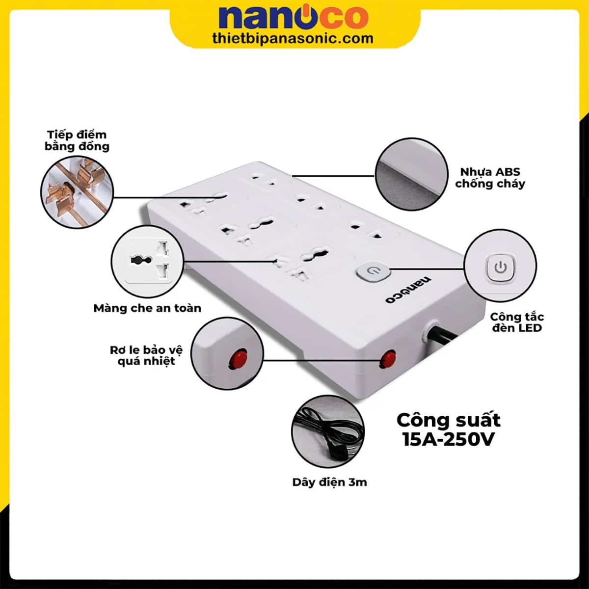 Những đặc điểm nổi bật của Ổ cắm có dây Nanoco NES3332-3