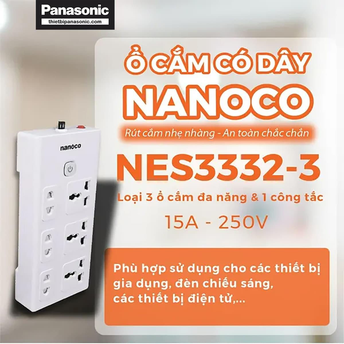 Thông tin tổng quan về Ổ cắm có dây Nanoco NES3332-3