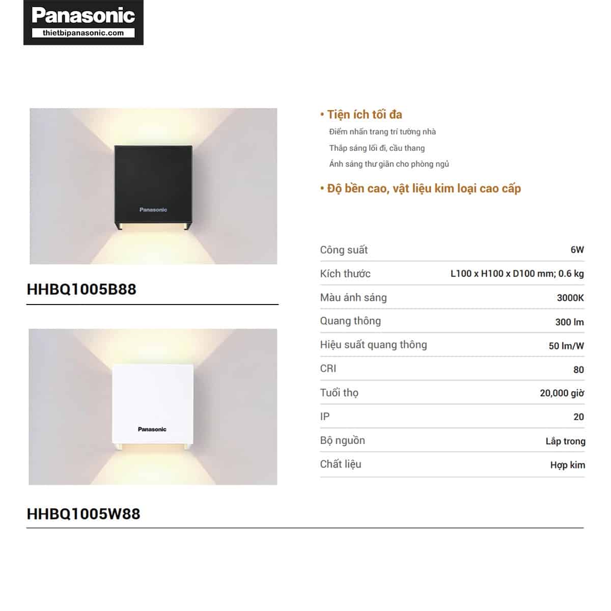 Thông số kỹ thuật chi tiết của Đèn hắt tường Panasonic HHBQ1005W88 Màu Trắng