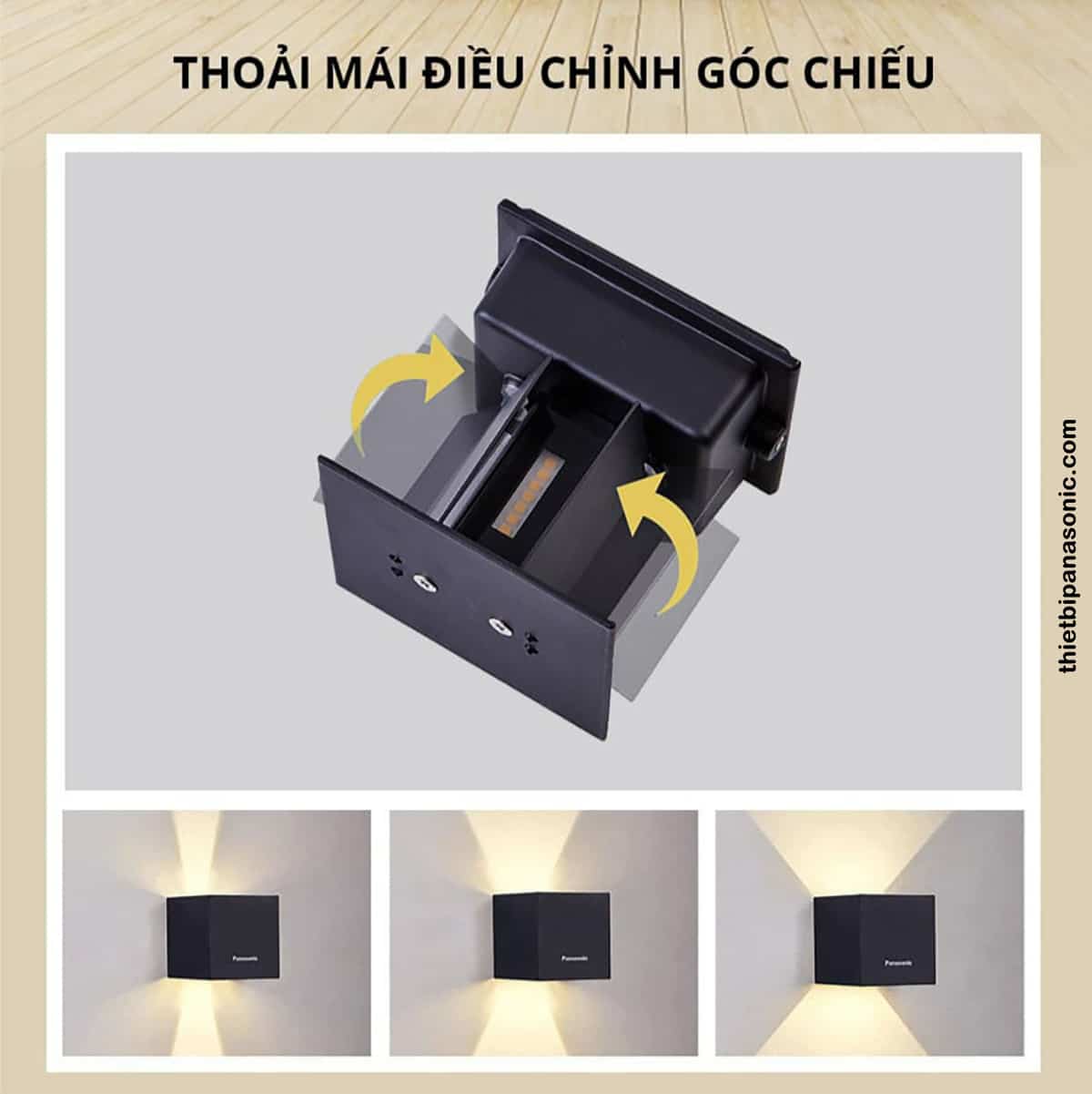 Khả năng điều chỉnh góc chiếu sáng trên Đèn tường Panasonic HHBQ1005W88 Màu Trắng được khai thác triệt để