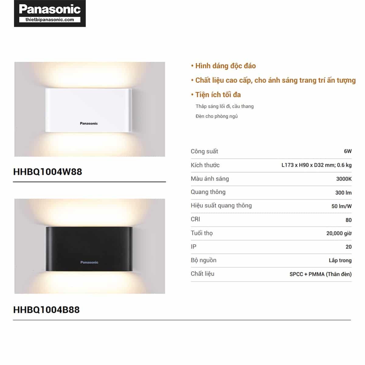 Thông số kỹ thuật của Đèn rọi tường Panasonic HHBQ1004B88 Màu Đen