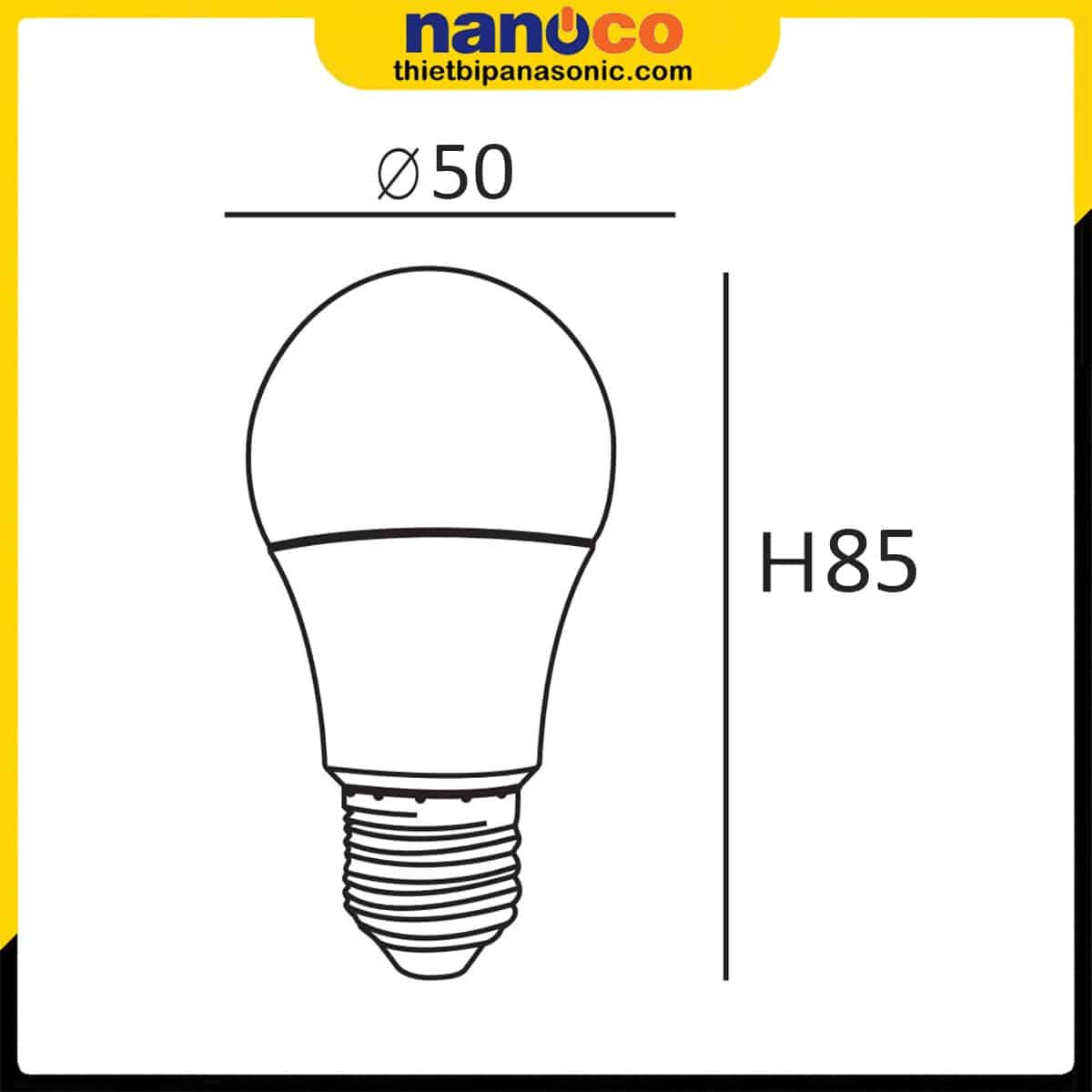 Kích thước của Bóng LED tròn 3W Nanoco NLBA036, NLBA033