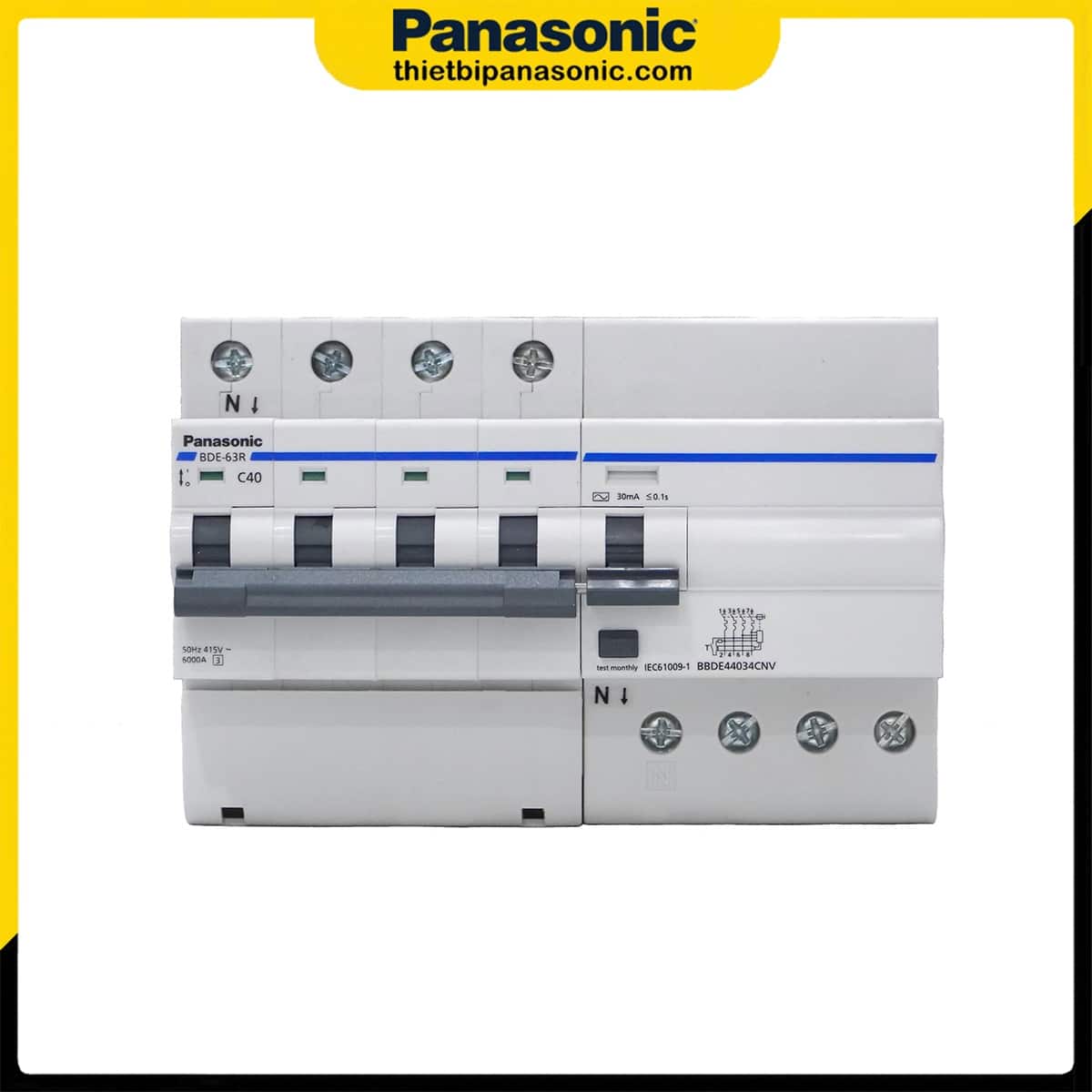 RCBO Panasonic 40A 4P 30mA 6kA 415V BBDE44034CNV