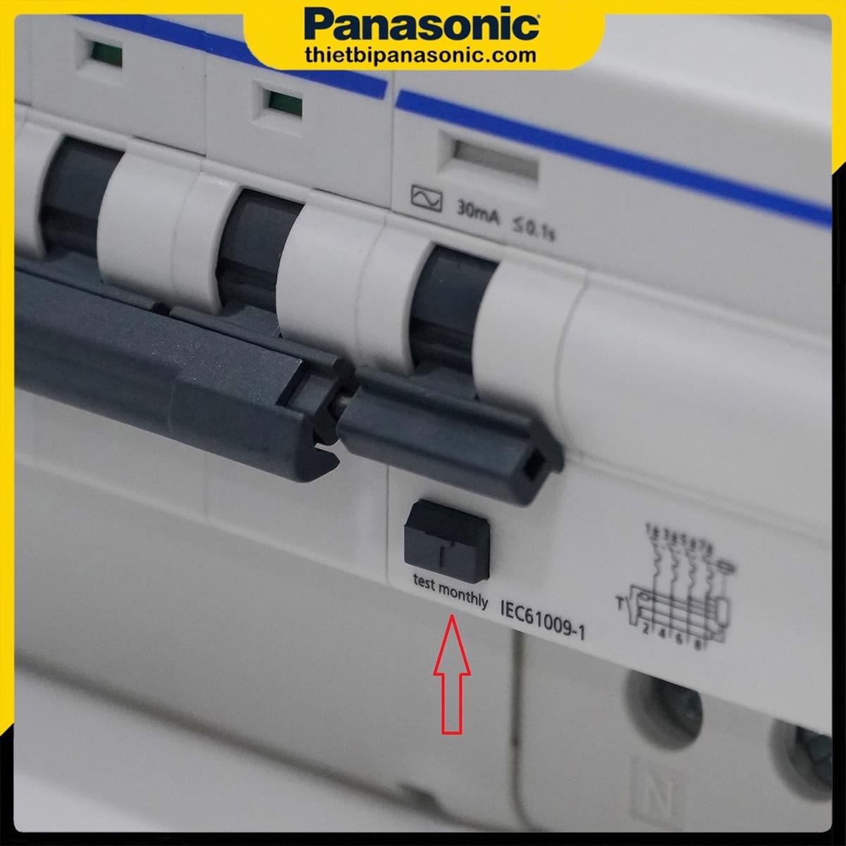 Nút test hàng tháng định kỳ trên RCBO 63A 4P BBDE46334CNV Panasonic