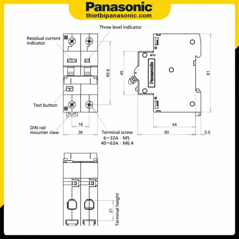 RCBO Panasonic 32A 2P BBDE23231CNV 30mA 6kA 240VAC