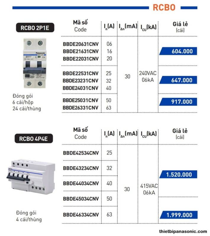 Fp Rcbo Dimensions RCBO Panasonic 40A 2P BBDE24031CNV 30mA 6kA 240VAC