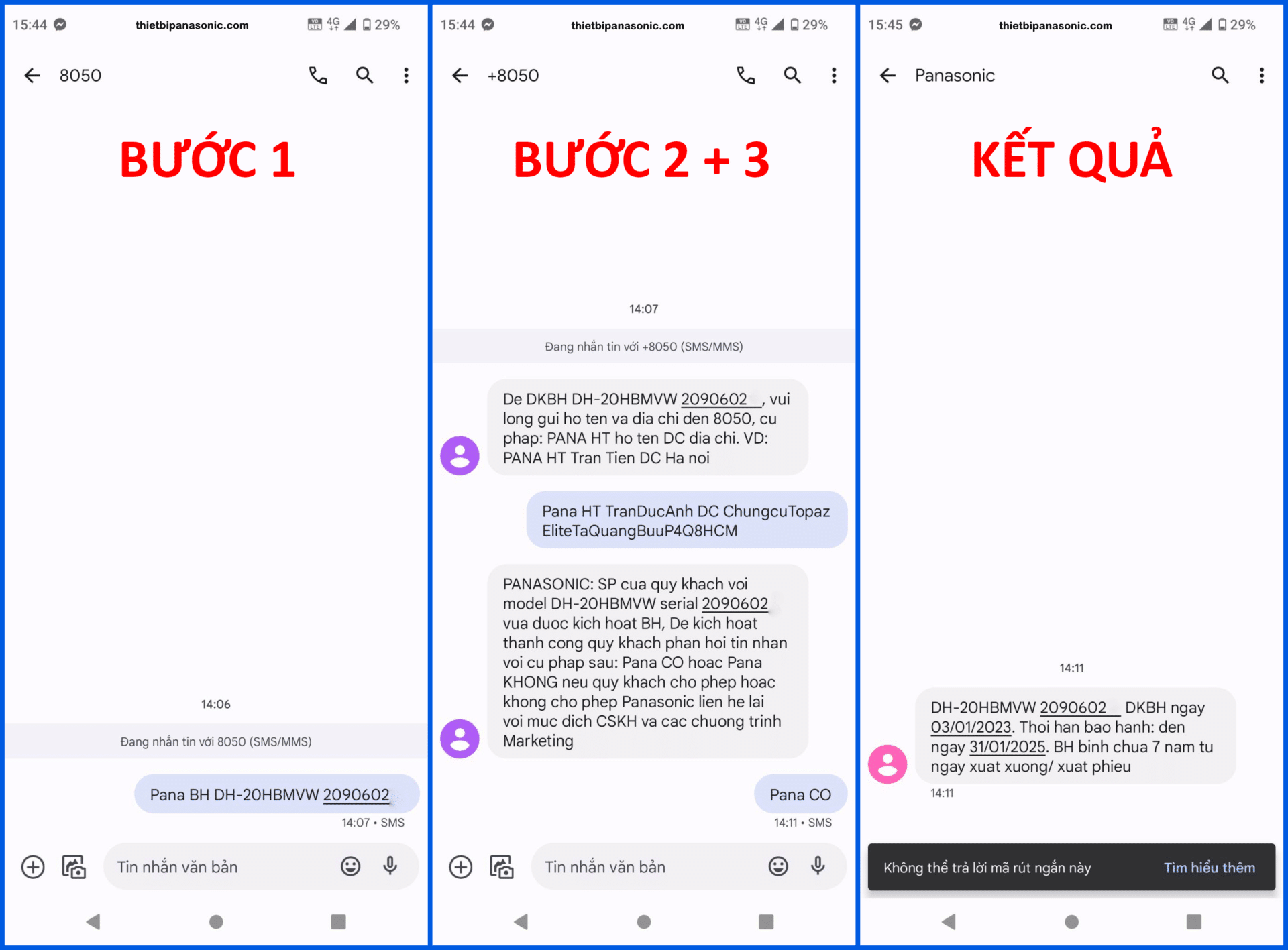 Ví dụ thực tế kích hoạt bảo hành điện tử Panasonic