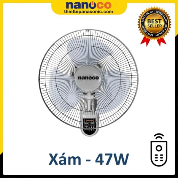 Quạt treo tường Nanoco NWF1612RC-G Màu Xám có remote