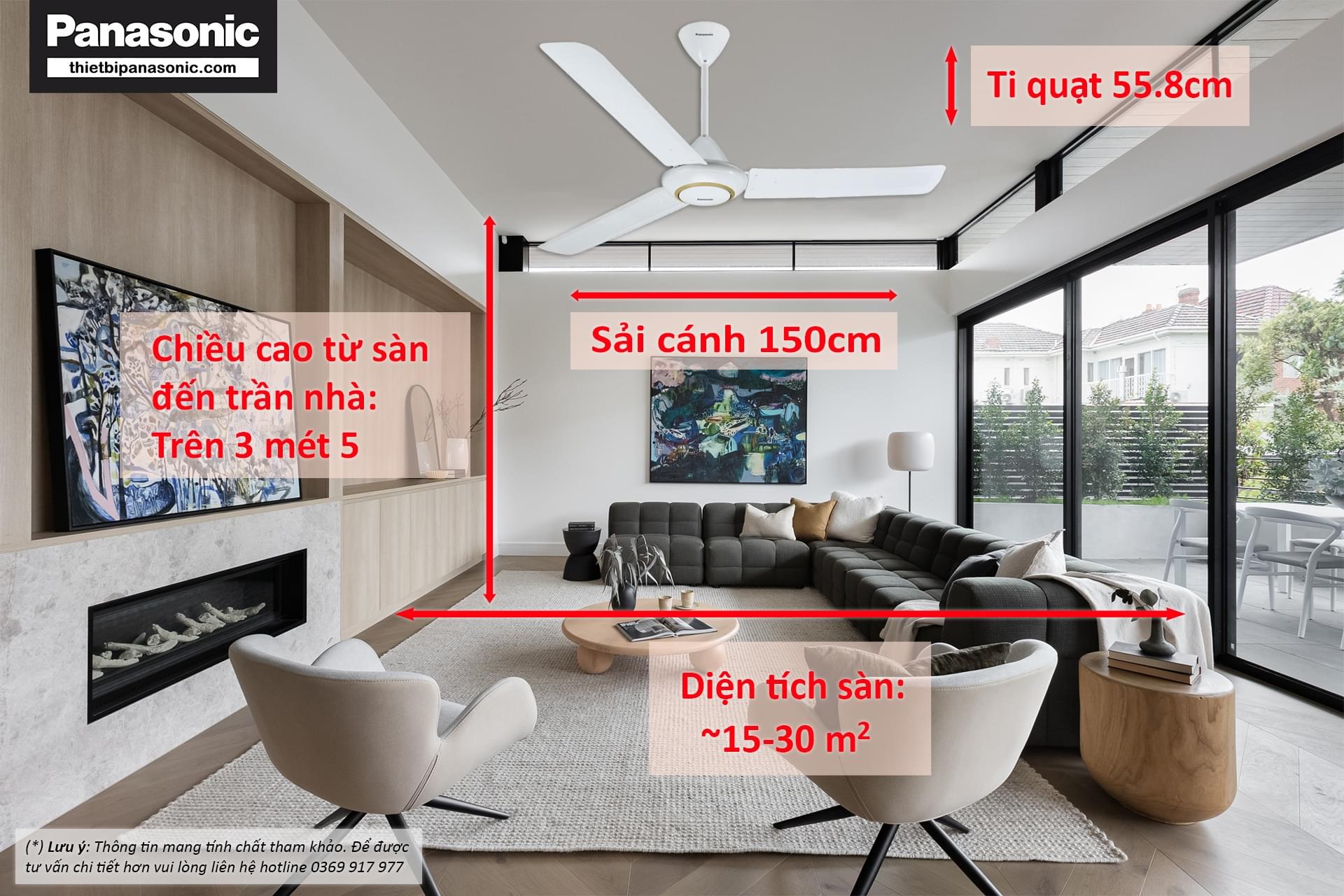 Hướng dẫn chọn Quạt trần Panasonic F-60MZ2-L theo chiều cao trần và diện tích sàn