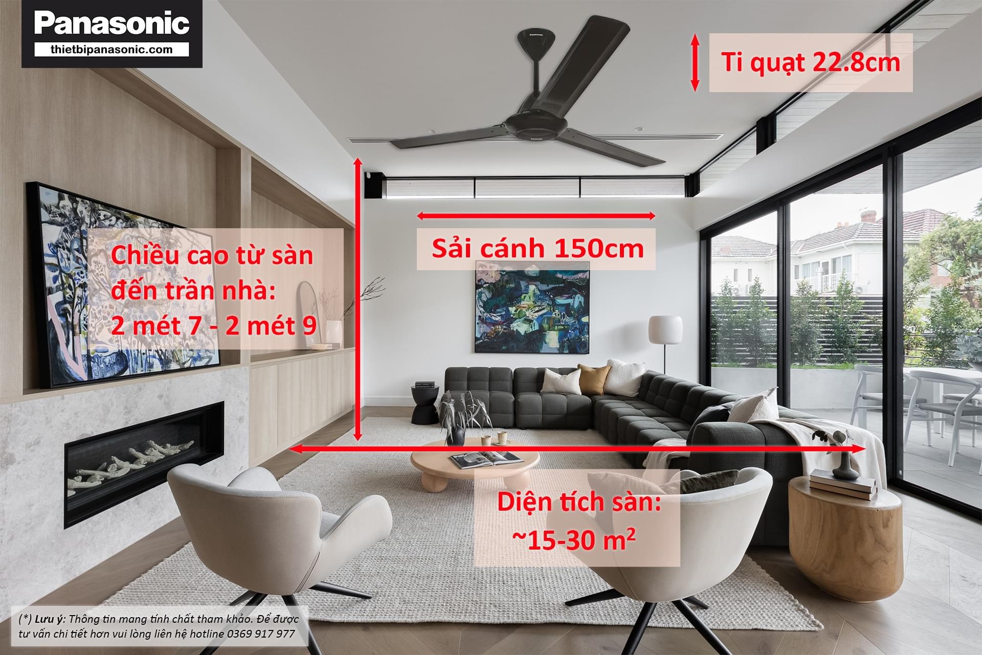 Hướng dẫn chọn Quạt trần Panasonic F-60MZ2-KMS theo chiều cao trần và diện tích sàn