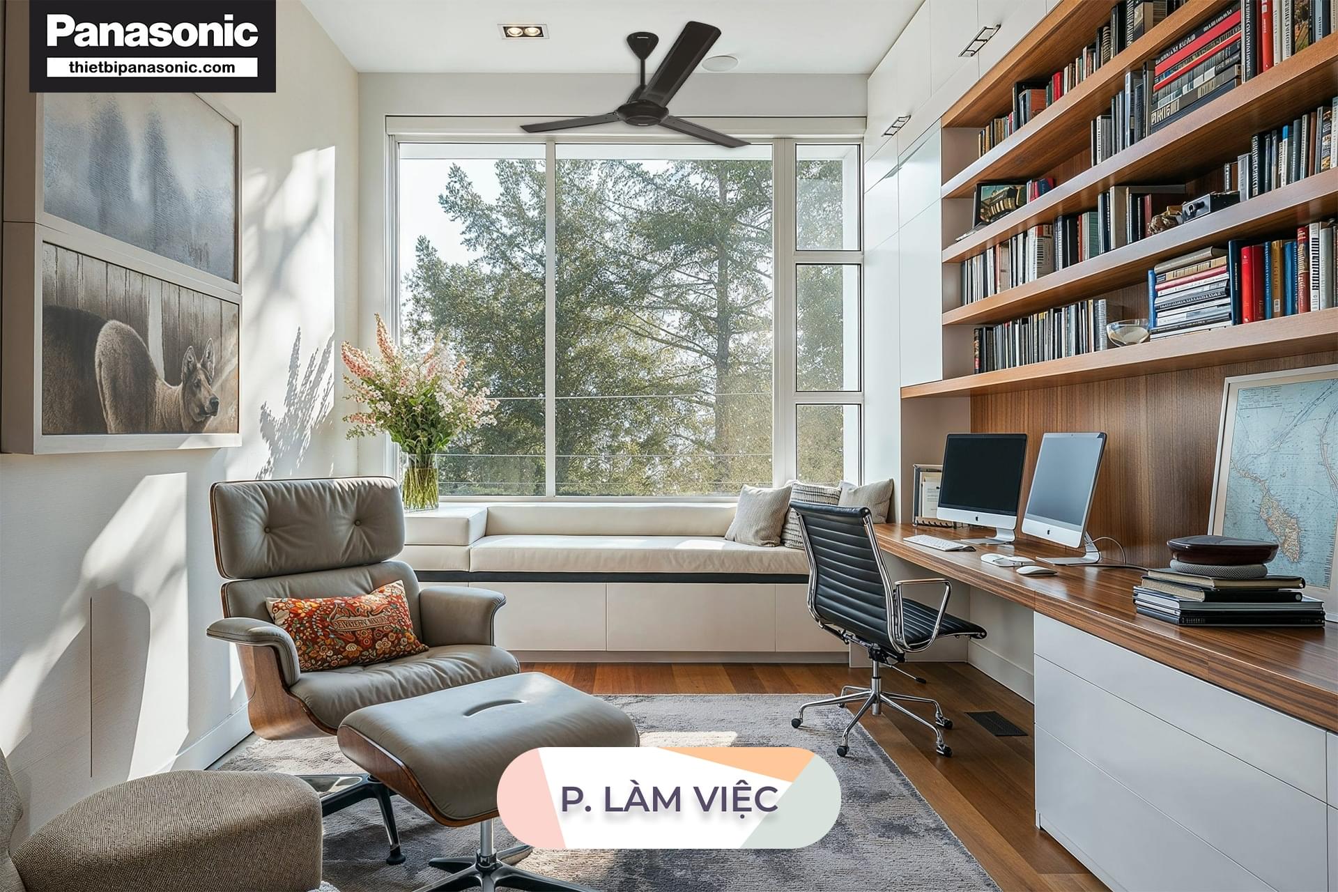 Quạt trần 3 cánh Panasonic F-60MZ2-KMS (9 Inch - 22.8cm) được lắp trong phòng làm việc