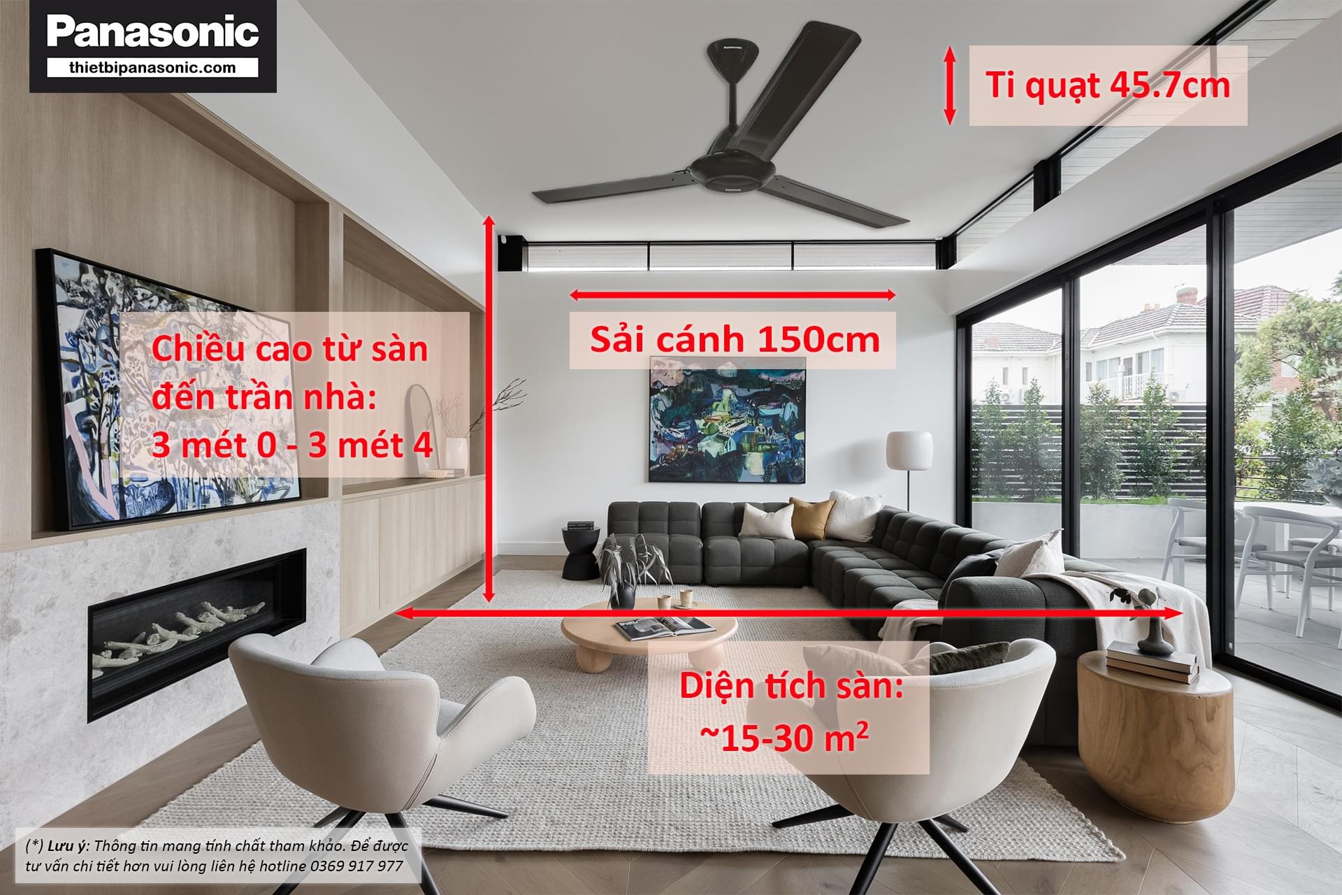 Hướng dẫn chọn Quạt trần Panasonic F-60MZ2-K theo chiều cao trần và diện tích sàn