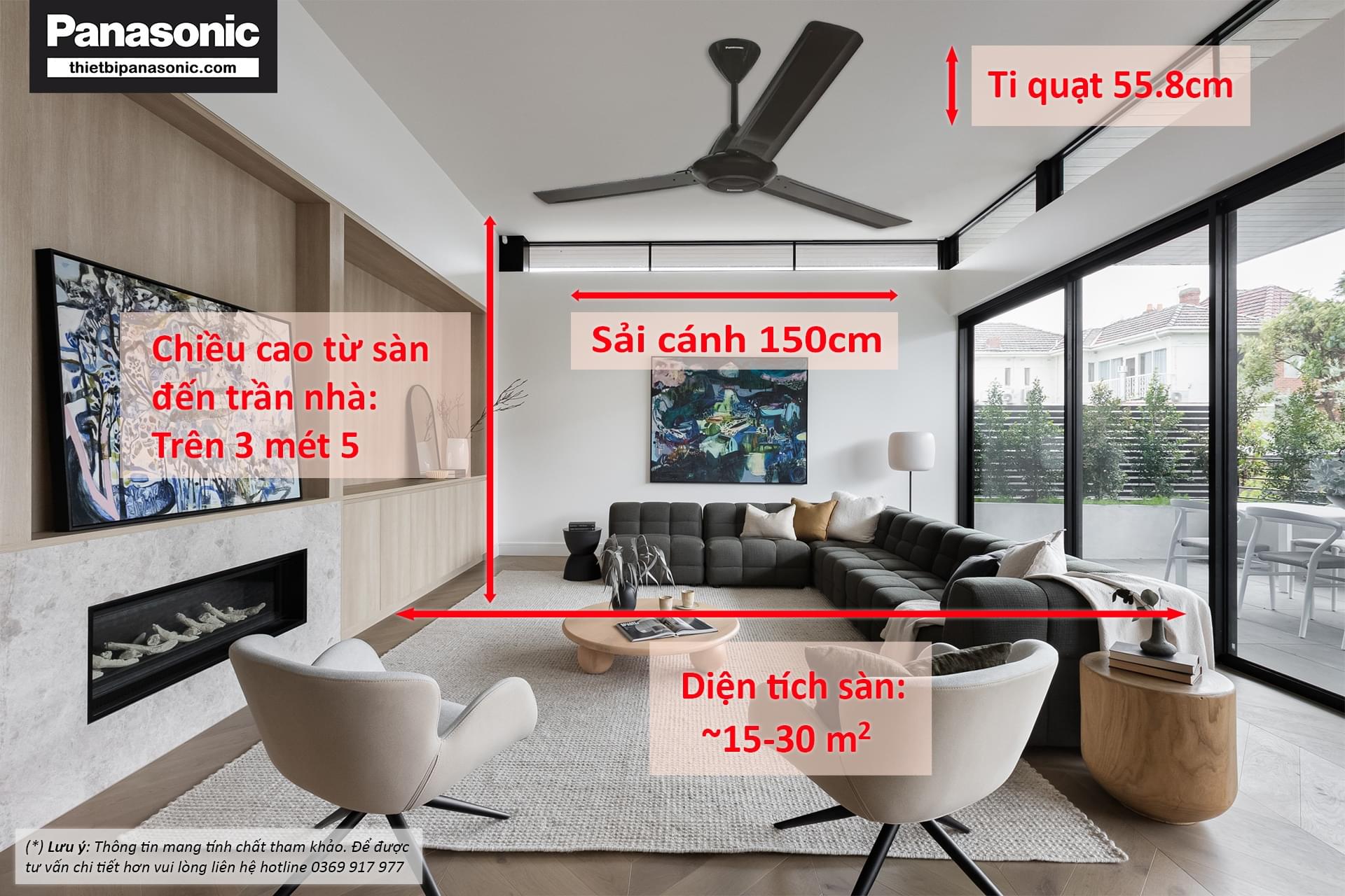Hướng dẫn chọn Quạt trần Panasonic F-60MZ2-KL theo chiều cao trần và diện tích sàn