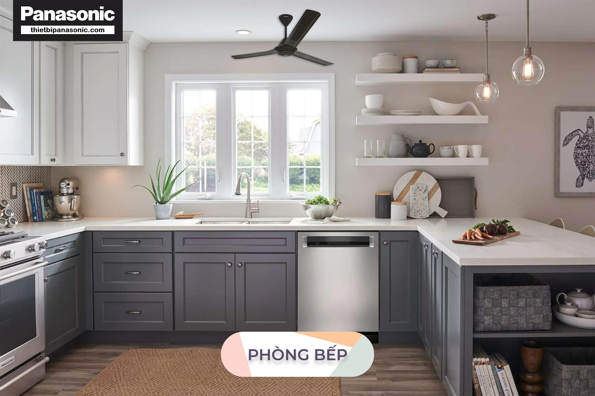 Quạt trần F-60MZ2-KL (22 Inch - 55.8cm) được lắp trong phòng ăn, nhà bếp