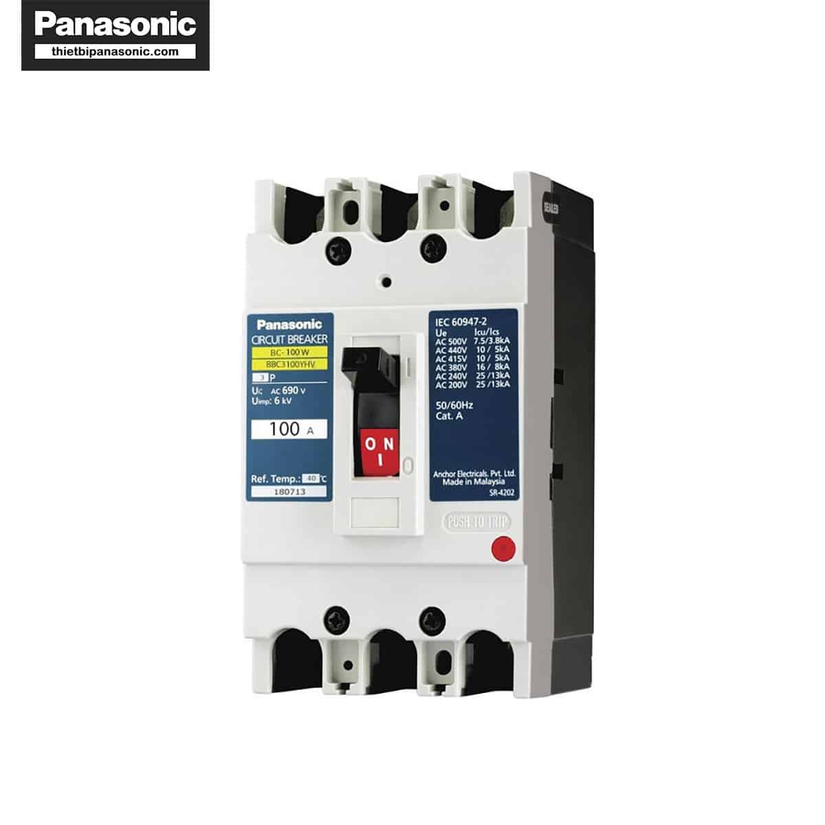 Mặt trước của MCCB 100A 3P Panasonic BBC3100YHV