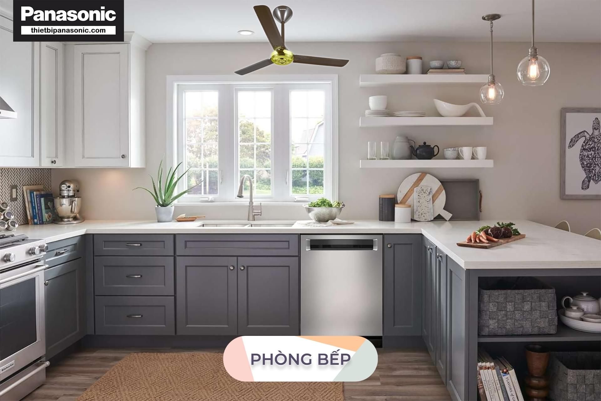 Quạt trần 3 cánh Panasonic F-56NCL-S được lắp trong phòng bếp, nhà ăn