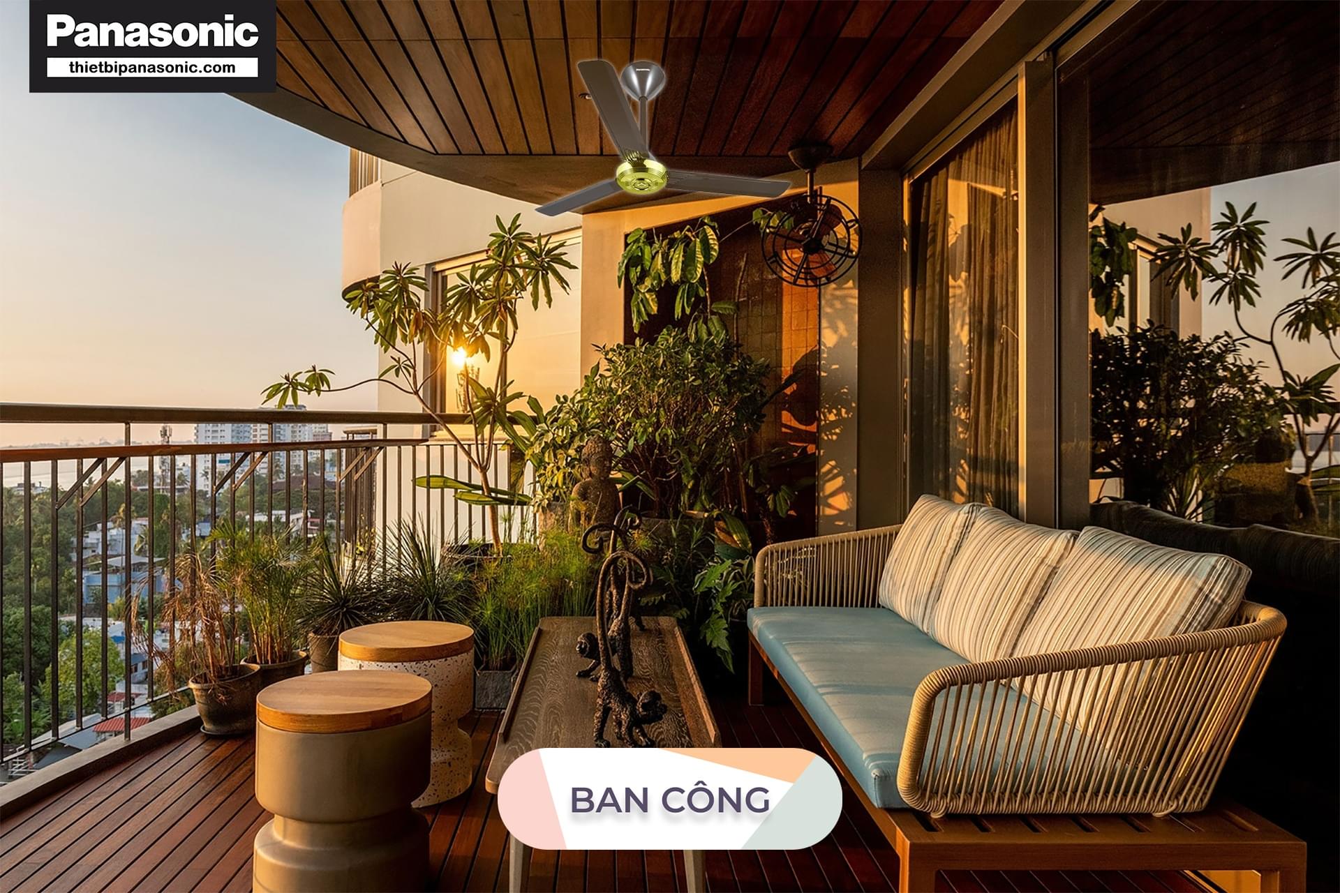 Quạt trần cổ điển 3 cánh F-56NCL-S ti ngắn được lắp đặt ngoài ban công