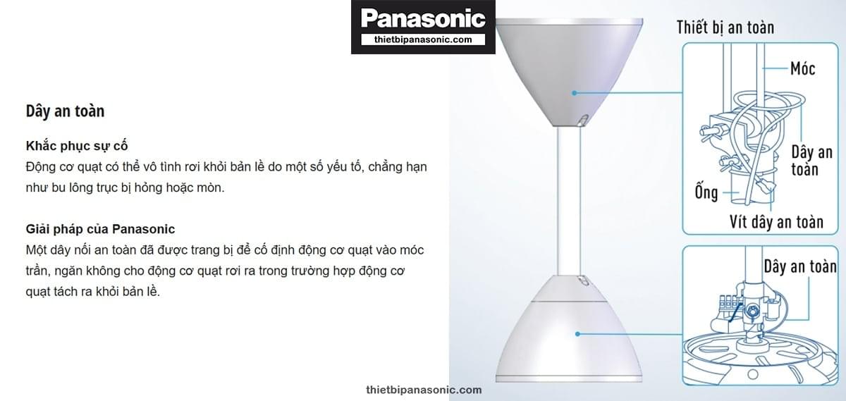 Dây an toàn được trang bị để cố định động cơ quạt vào móc trần, ngăn không cho quạt rơi trong trường hợp động cơ quạt tách khỏi bản lề