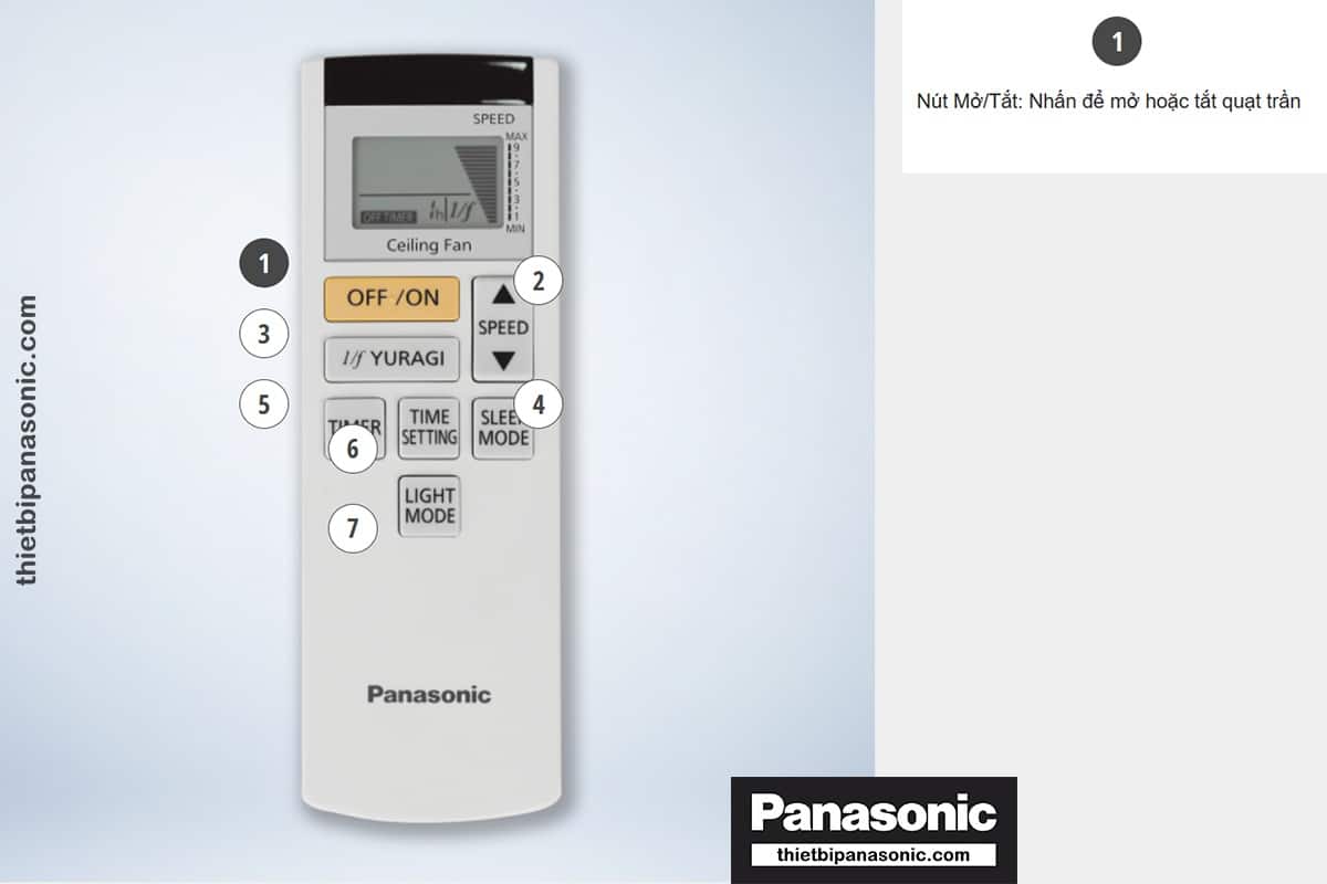 Nút Mở/Tắt: Nhấn để mở hoặc tắt quạt trần