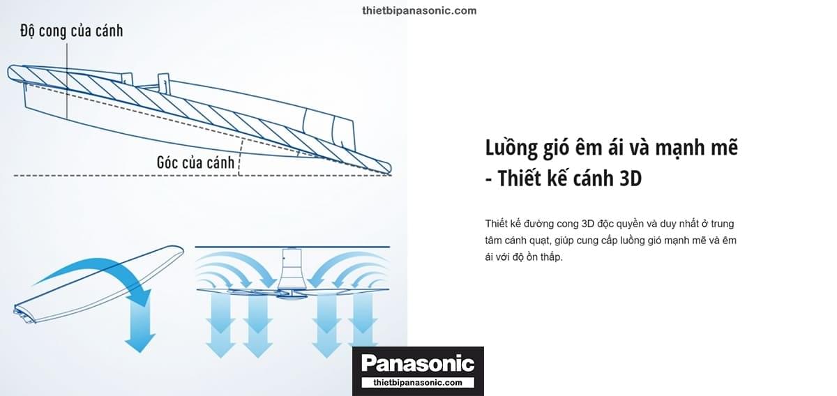 Quạt Panasonic F-60UFN cho luồng gió êm và mạnh mẽ nhờ thiết kế cách quạt 3D độc quyền và duy nhất ở trung tâm cánh quạt