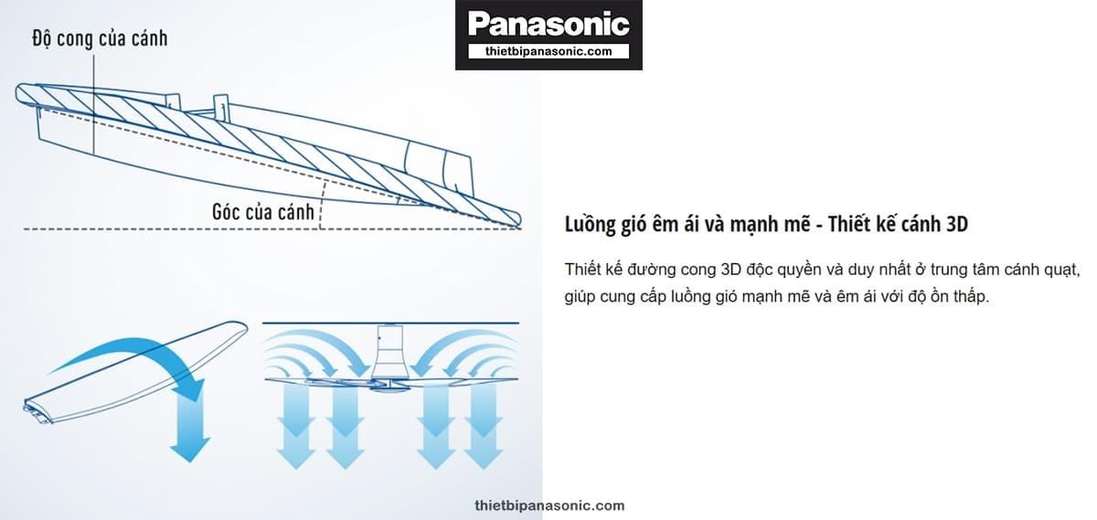Cánh Quạt trần Panasonic F-60WWK với thiết kế 3D cho lưu lượng gió dồi dào, đồng thời được gia cố bằng sợi thủy tinh PPG cho chất lượng bền bỉ