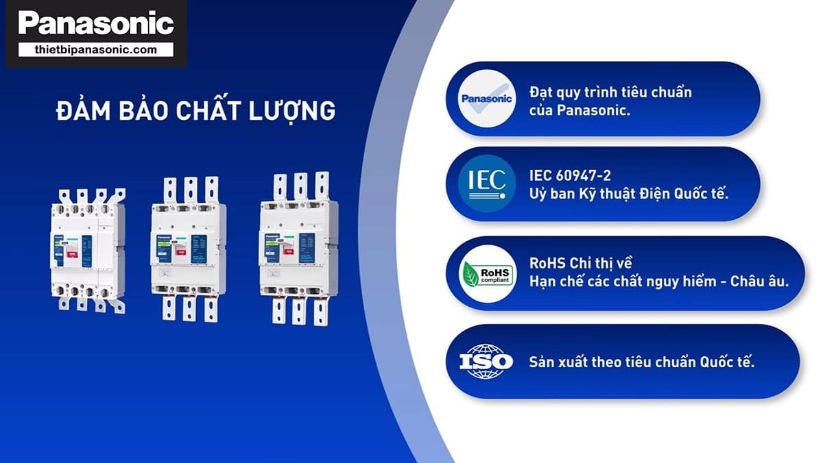 Cầu dao khối 3 pha Panasonic 500A BBC36500GMHV đạt tiêu chuẩn Châu Âu IEC, tiêu chuẩn RoHS về hạn chế các chất nguy hiểm và sản xuất theo tiêu chuẩn quốc tế ISO
