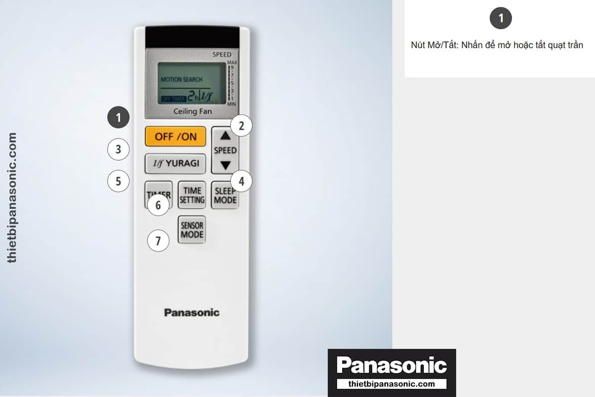 Nút Mở/Tắt: Nhấn để mở hoặc tắt quạt trần