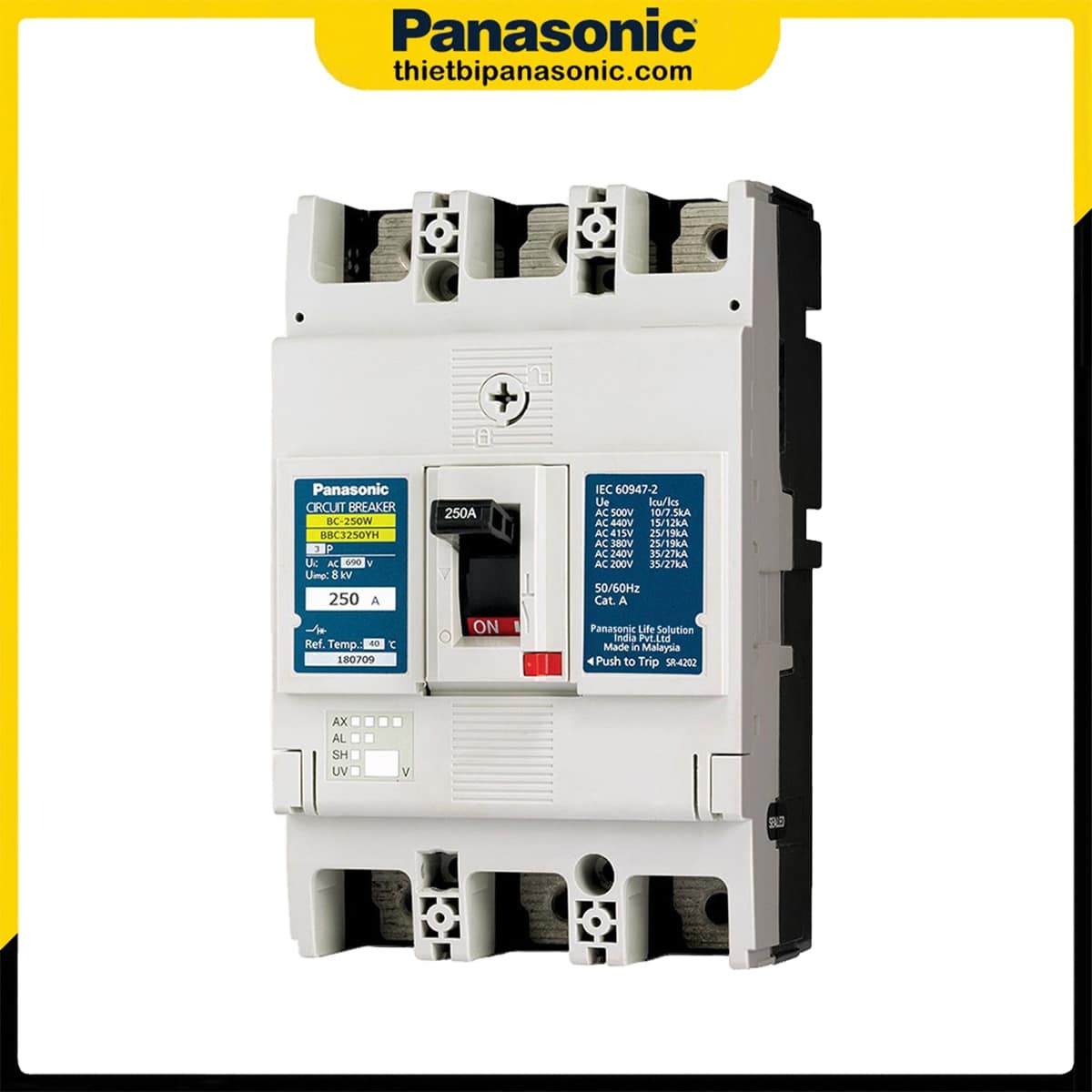 Mặt trước của MCCB 150A 3P Panasonic BBC31502YHVS