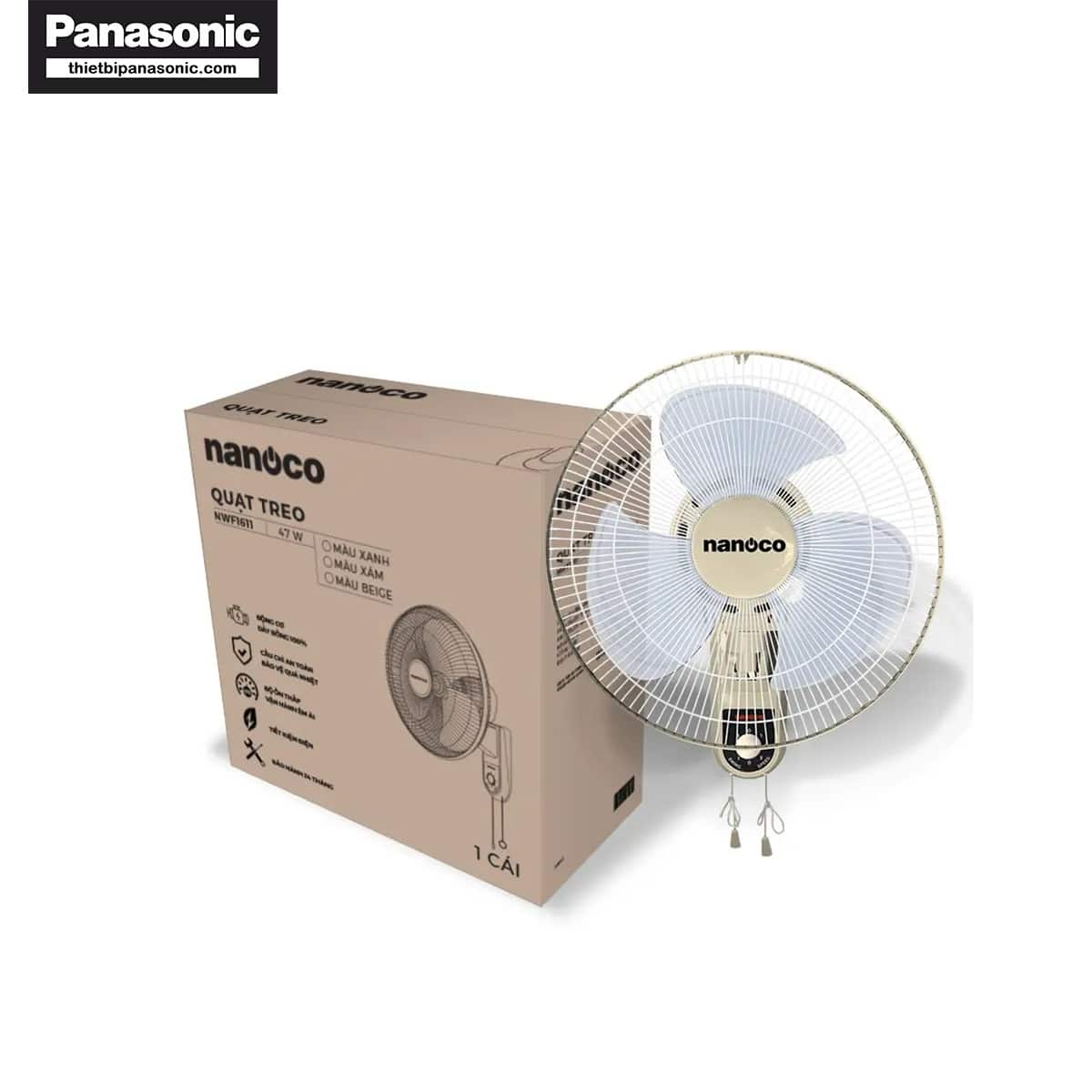 Quạt treo tường Nanoco NWF1611BE được đóng gói nhỏ gọn giúp dễ dàng vận chuyển