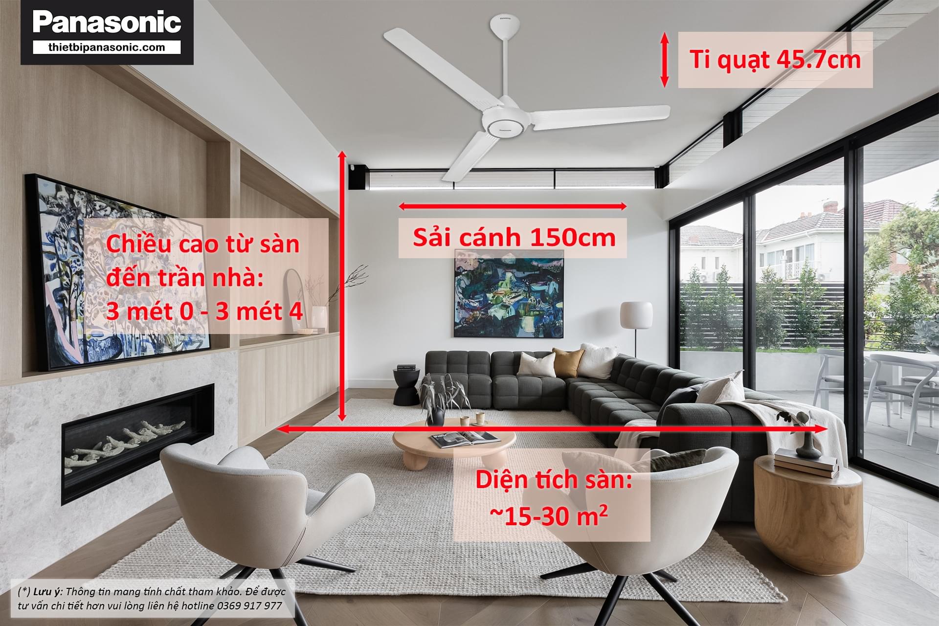 Hướng dẫn chọn Quạt trần Panasonic F-60FV2 theo chiều cao trần và diện tích sàn