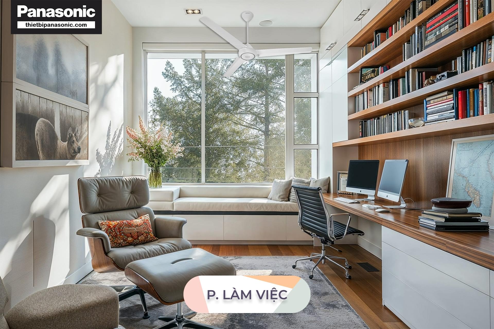 Quạt trần Panasonic 3 cánh F-60FV2 (18 Inch - 45.7cm) được lắp trong phòng làm việc