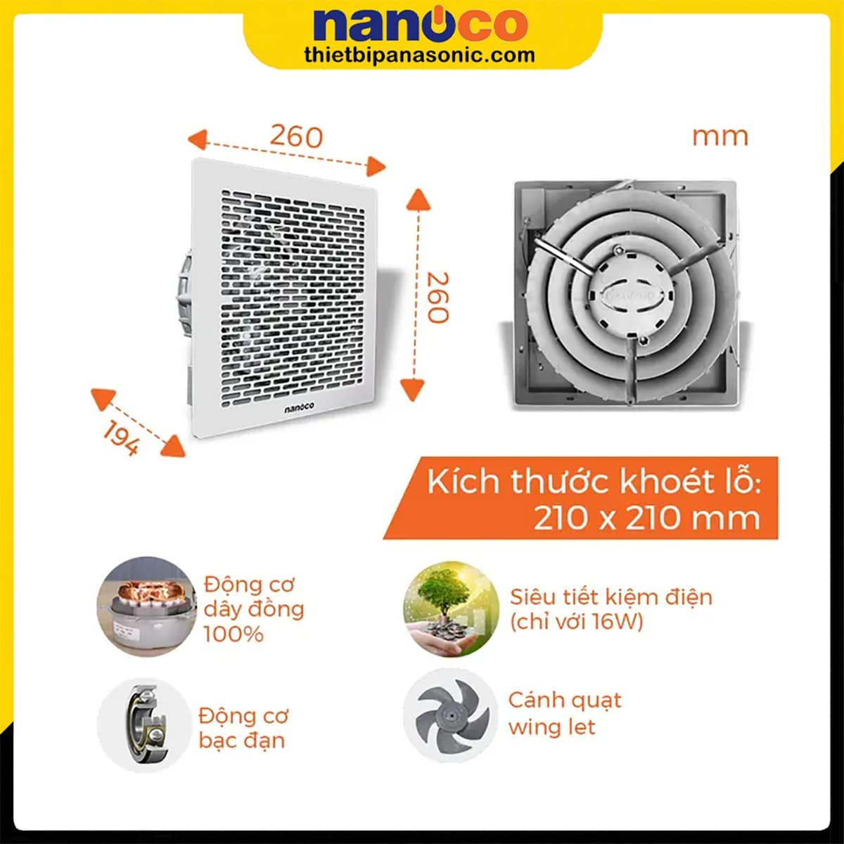Đặc điểm của Quạt hút âm trần Nanoco NCV1520