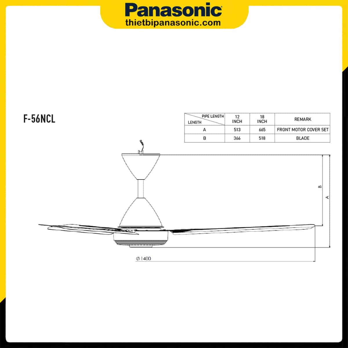 Bản vẽ kỹ thuật quạt trần Panasonic F-56NCL-S