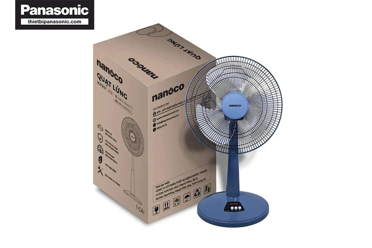 Quạt lửng Nanoco NLF1623BL được đóng gói gọn gàng trong thùng giấy