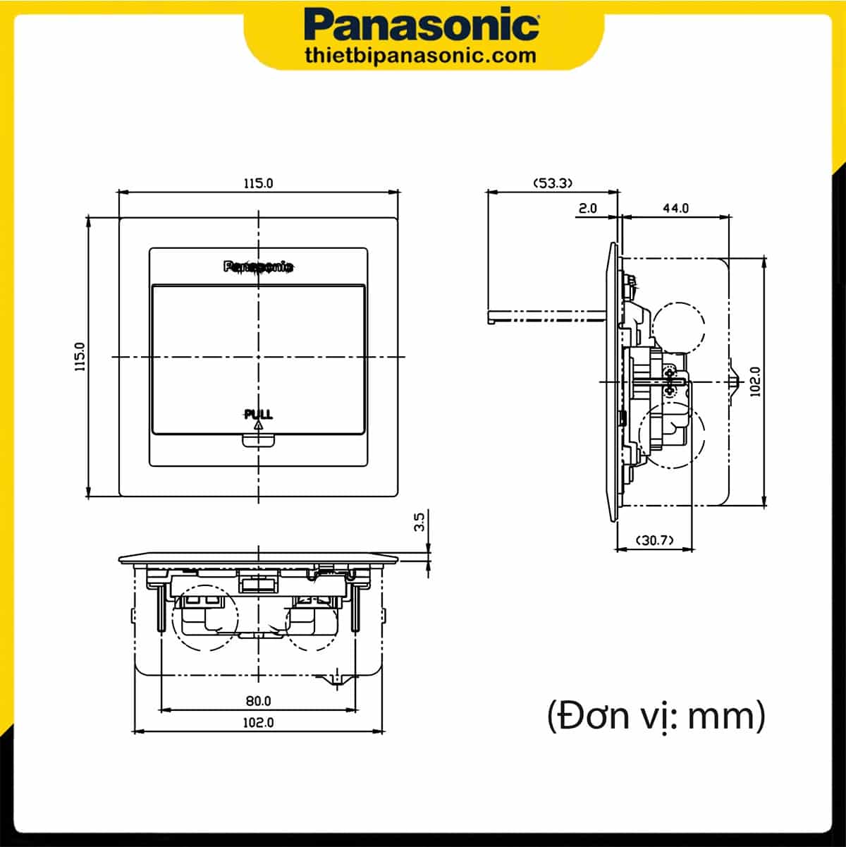 Bản vẽ kỹ thuật của ổ cắm âm sàn Panasonic DUFS1200LTH-1