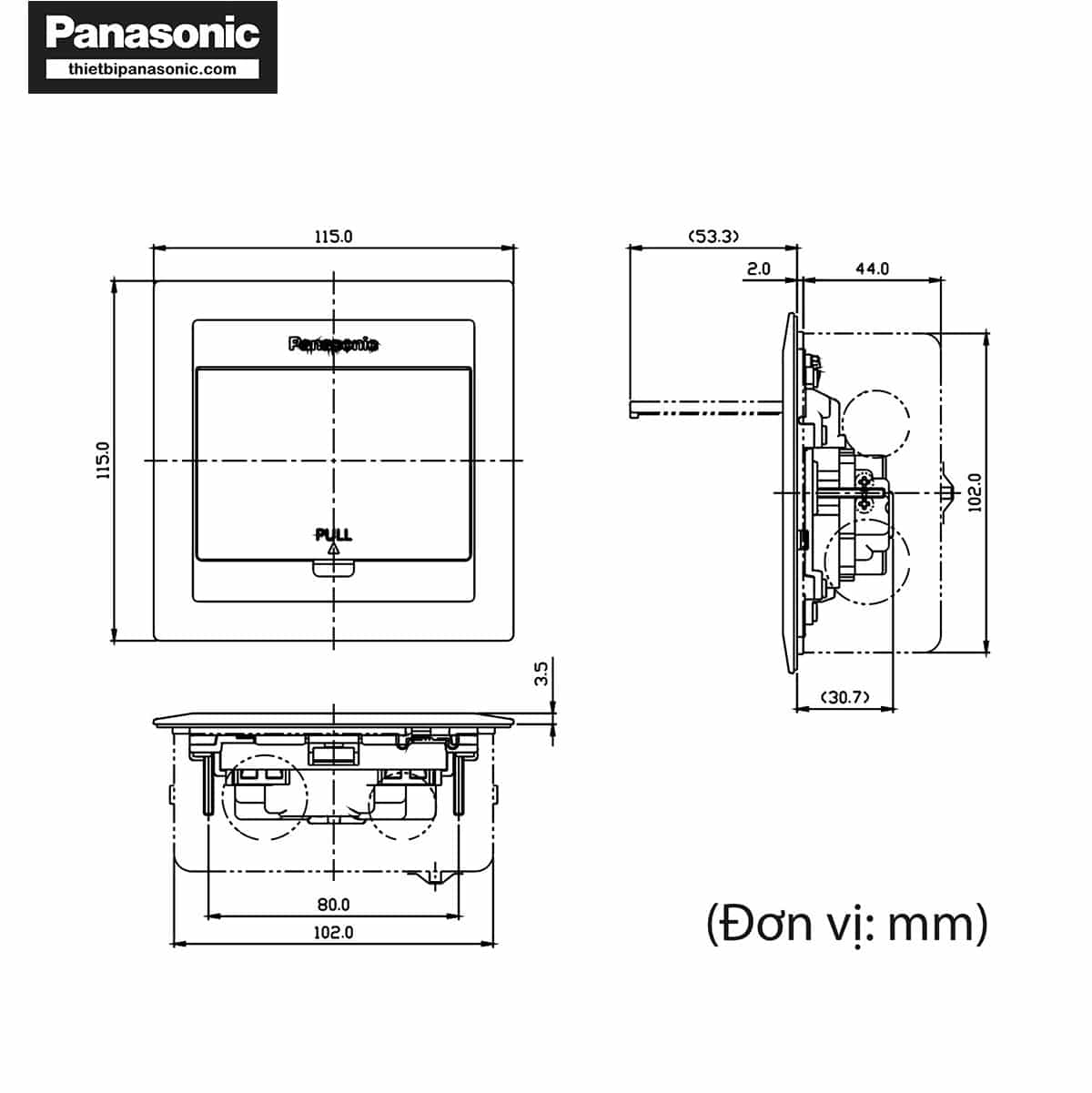 Bản vẽ kỹ thuật của ổ cắm âm sàn Panasonic DUFS1200LTH-1