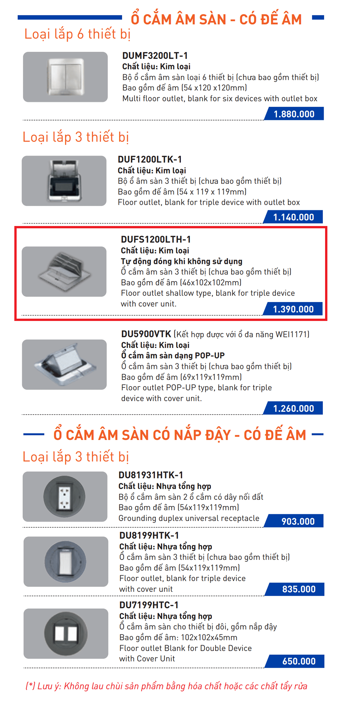 So sánh ổ cắm âm sàn DUFS1200LTH-1 với các loại ổ cắm âm sàn khác của Panasonic