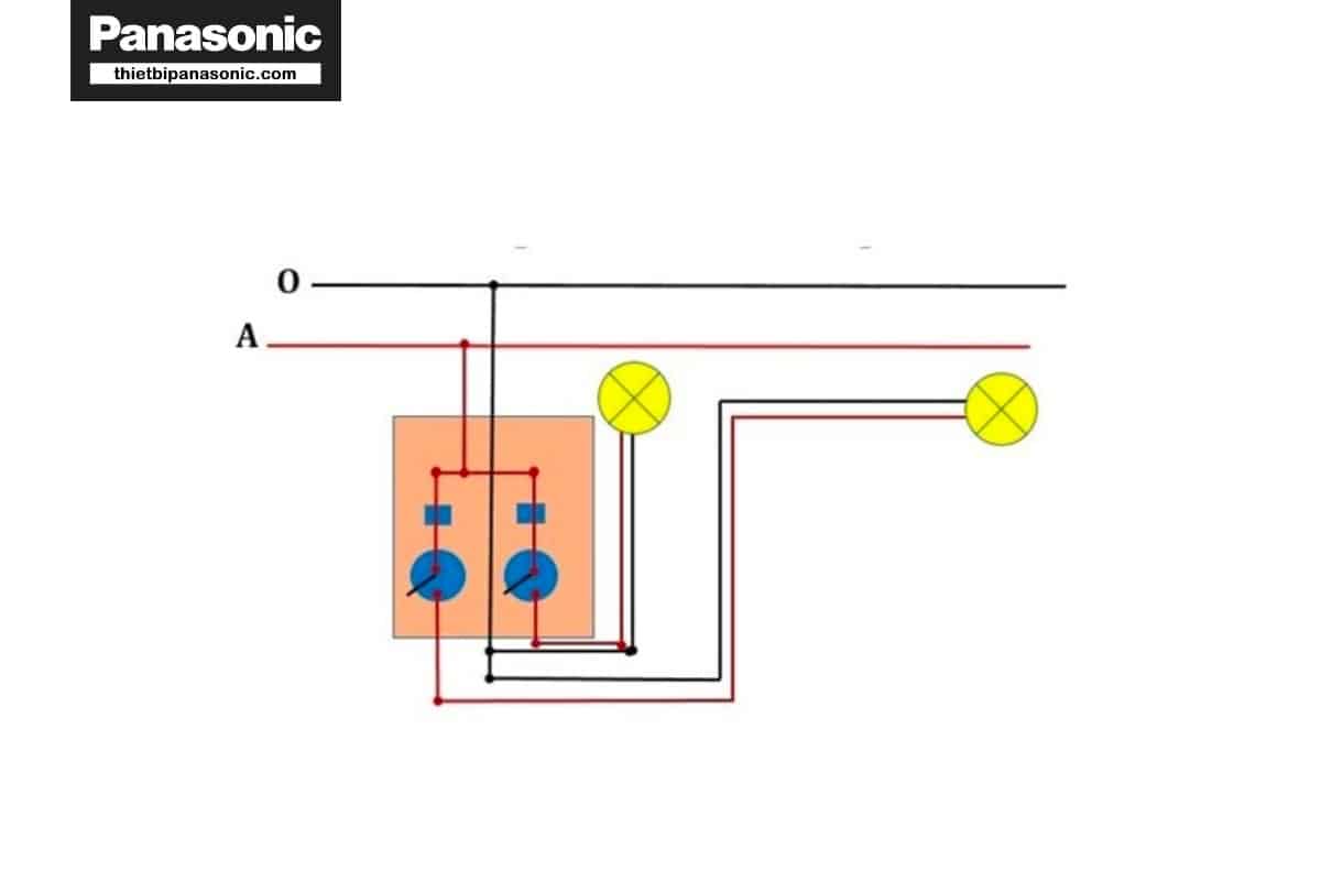 Cách đấu mạch điện cầu thang 2 công tắc 2 bóng đèn