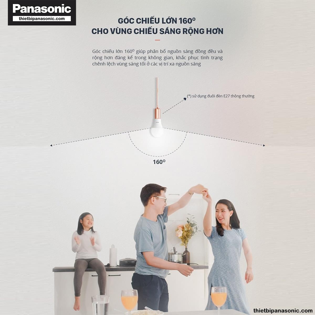 Bóng Bulb 6W Panasonic Tròn LDACH06LG1A7 (Vàng), LDACH06WG1A7 (Trung tính), LDACH06DG1A7 (Trắng) cho góc chiếu sáng rộng khắp giúp khắc phục tình trạng chênh lệch vùng sáng tối ở các vị trí xa nguồn sáng