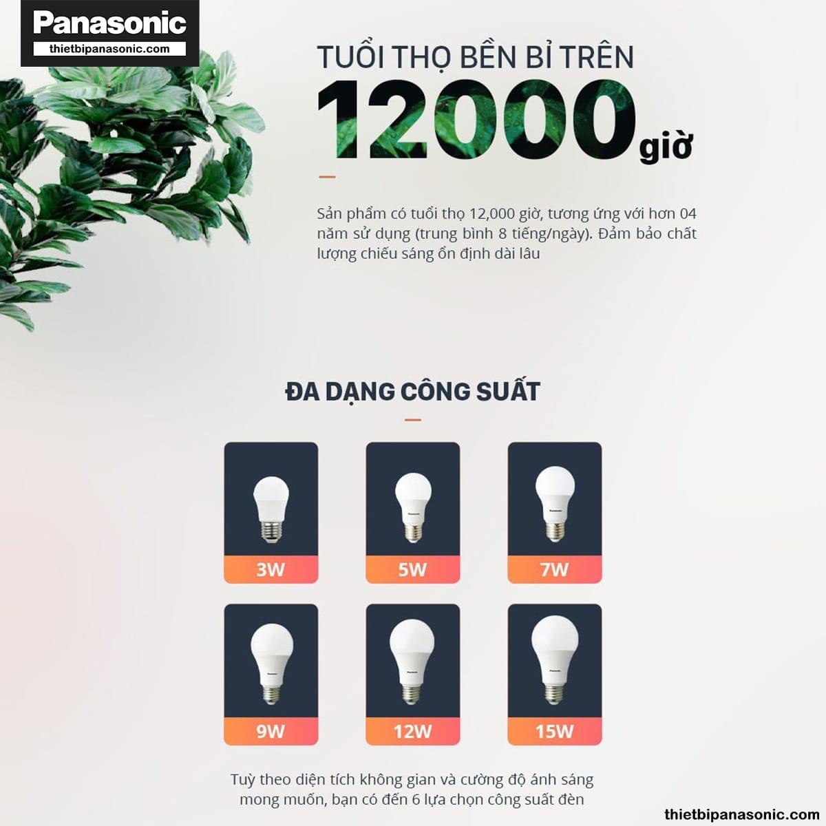 Đèn LED bulb Panasonic 9W Tròn LDACH09LG1A7 (Vàng), LDACH09WG1A7 (Trung tính), LDACH09DG1A7 (Trắng) có tuổi thọ lên đến 15.000 giờ đảm bảo chất lượng chiếu sáng ổn định lâu dài