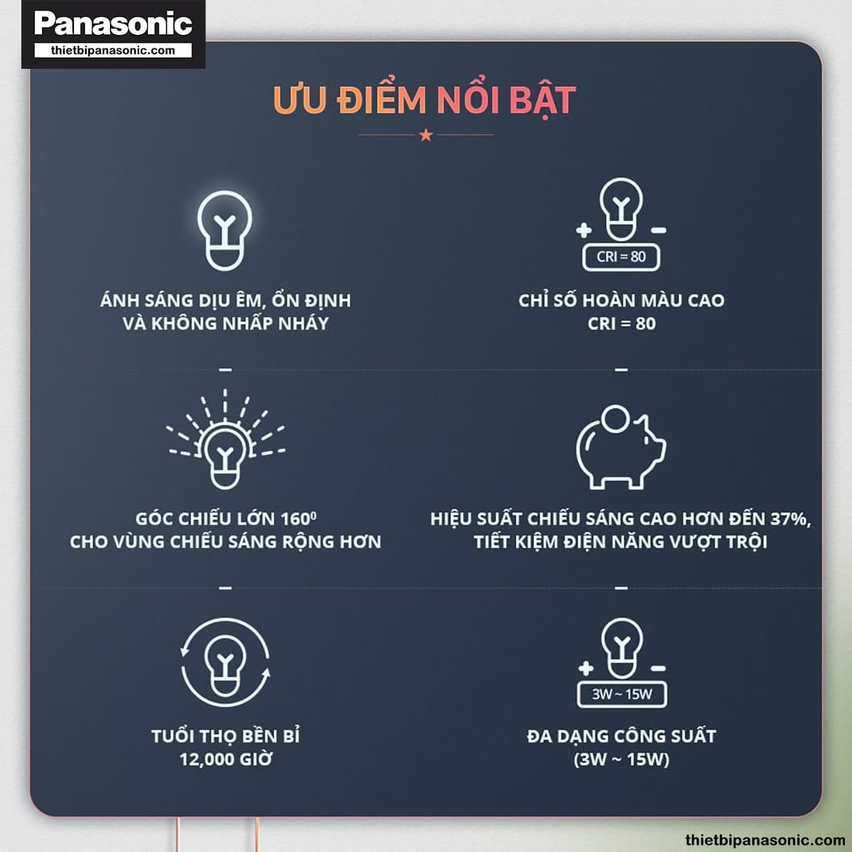 Ưu điểm của Bóng Bulb Panasonic 9W Tròn LDACH09LG1A7 (Vàng), LDACH09WG1A7 (Trung tính), LDACH09DG1A7 (Trắng)