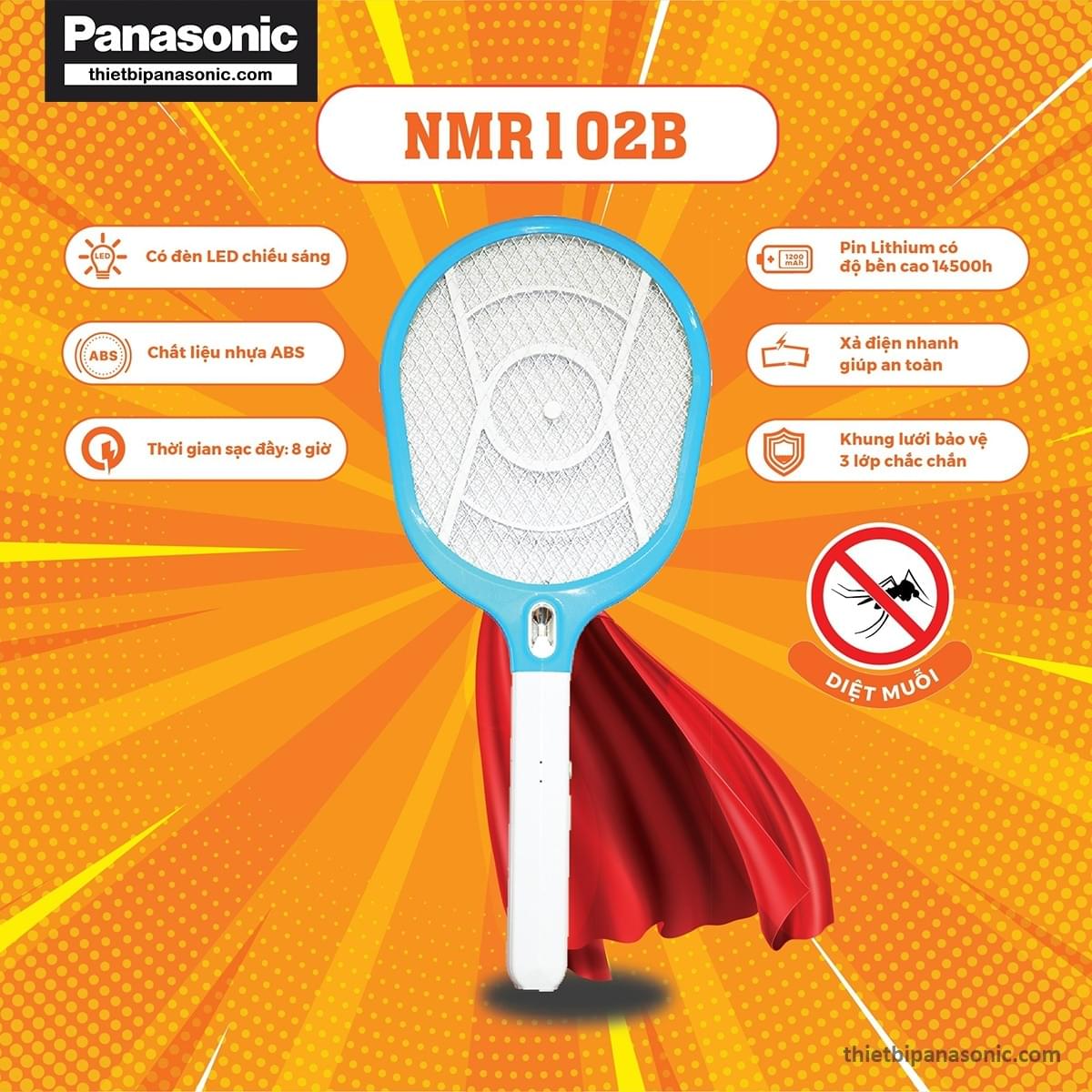 Vợt bắt muỗi NMR102B có đèn LED chiếu sáng tiện lợi