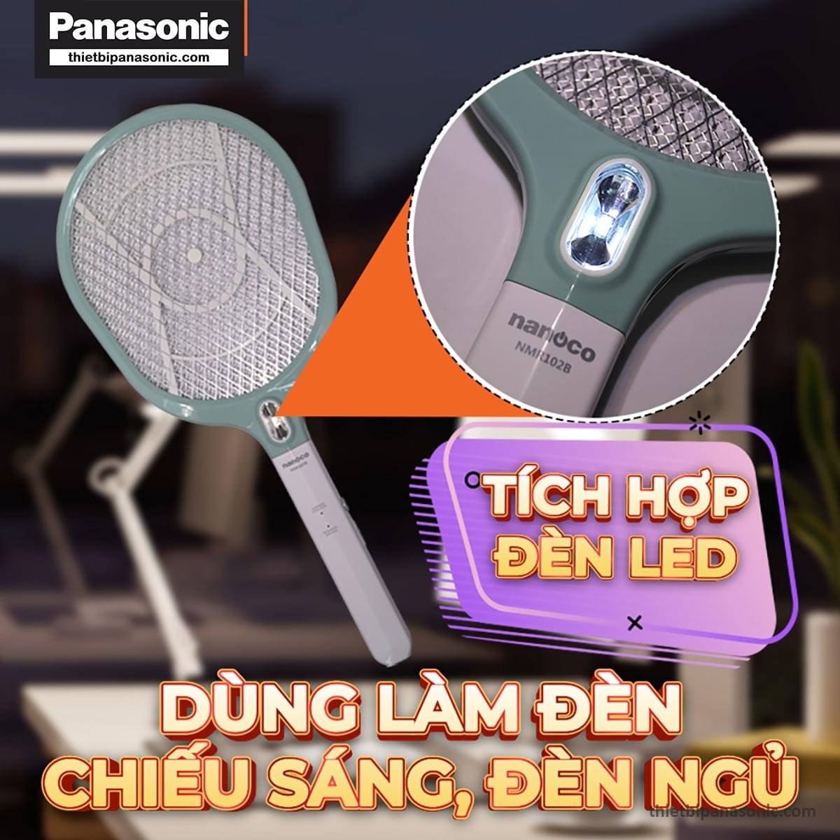 Vợt muỗi Nanoco NMR102BE tích hợp đèn chiếu sáng, có thể dùng làm đèn ngủ vô cùng tiện lợi